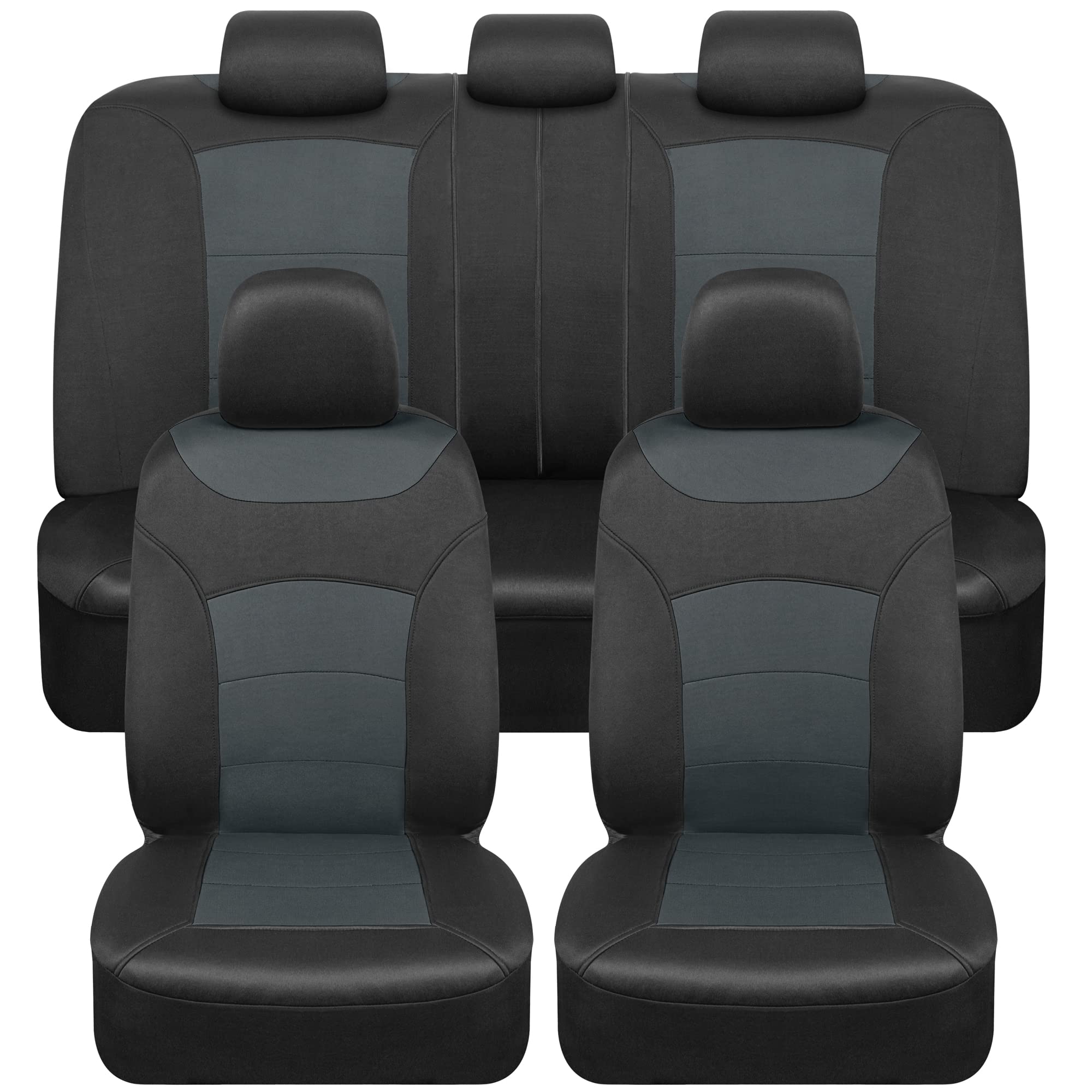 BDK carXS Turismo Car Seat Covers Full Set, Gray Two-Tone Front Seat Covers with Split Rear Bench Back Seat Cover, Automotive Se