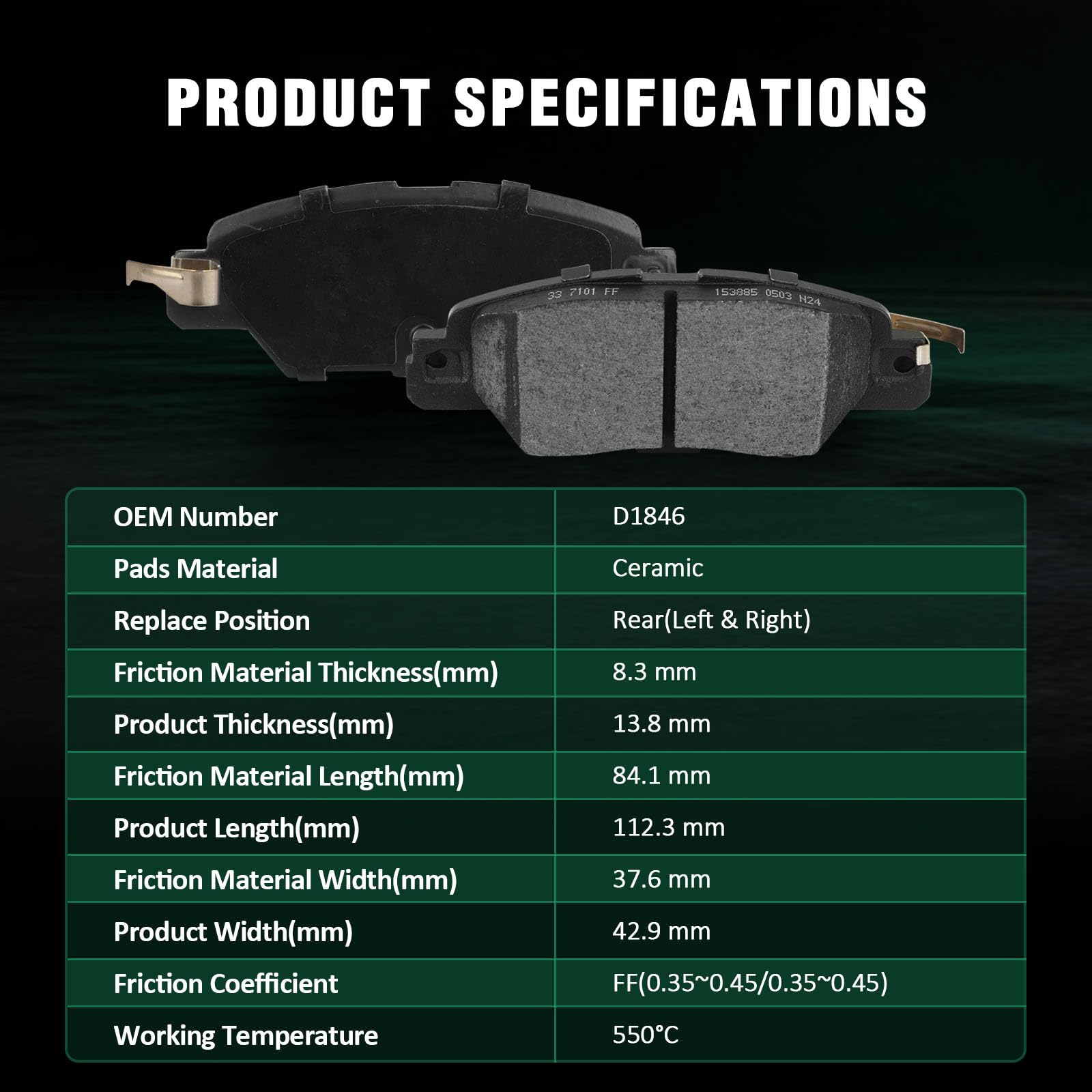 Automuto 4Pcs Rear Ceramic Disc Brake Pads Set D1846 For Mazda Cx-5 2016-2021