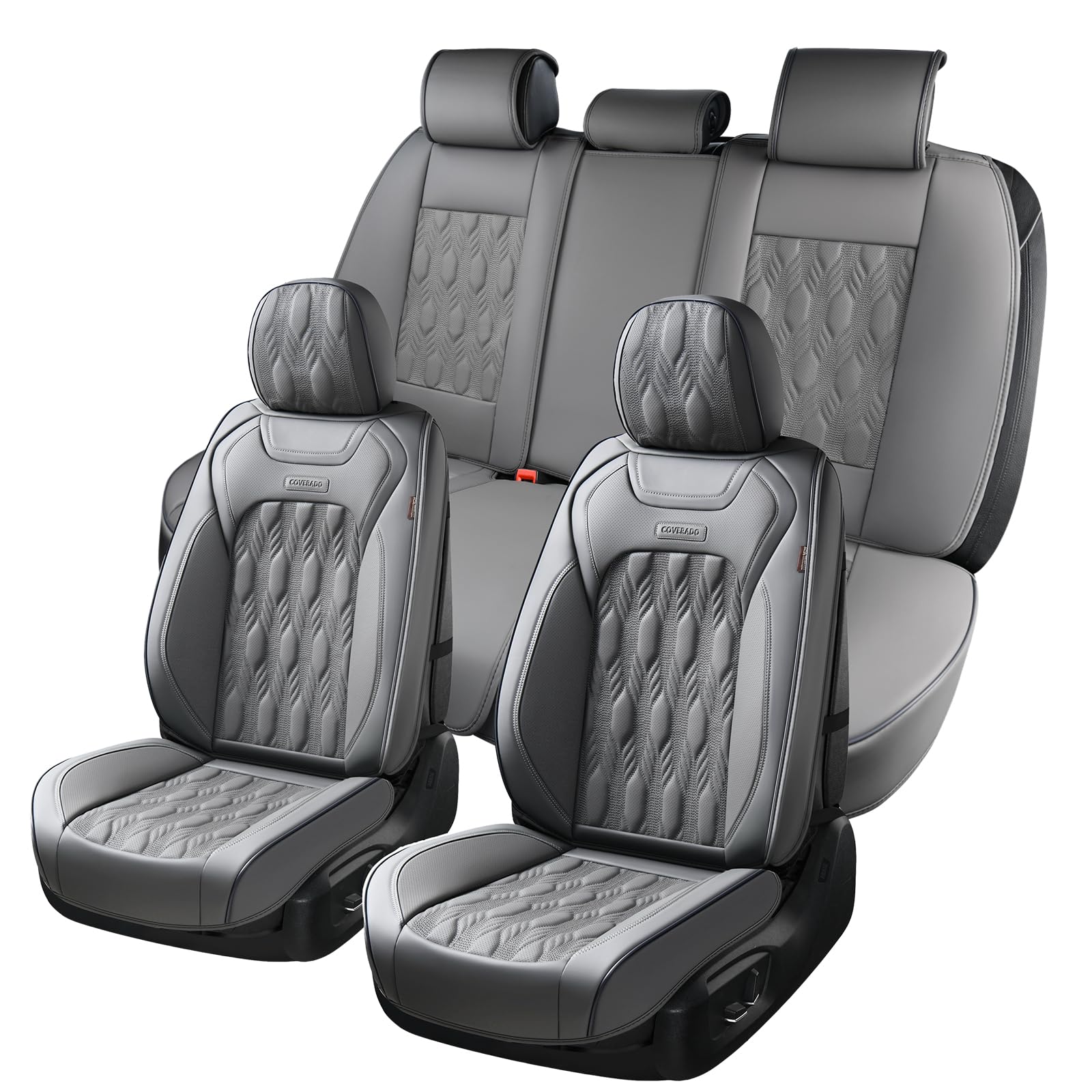 Coverado Car Seat Covers Full Set, 5 Seats Waterproof Leather Seat Covers For Cars, Gray Seat Covers, Universal Seat Covers Front Seat And Back, Car Seat Protectors Car Seat Cushions Fit For Most Cars