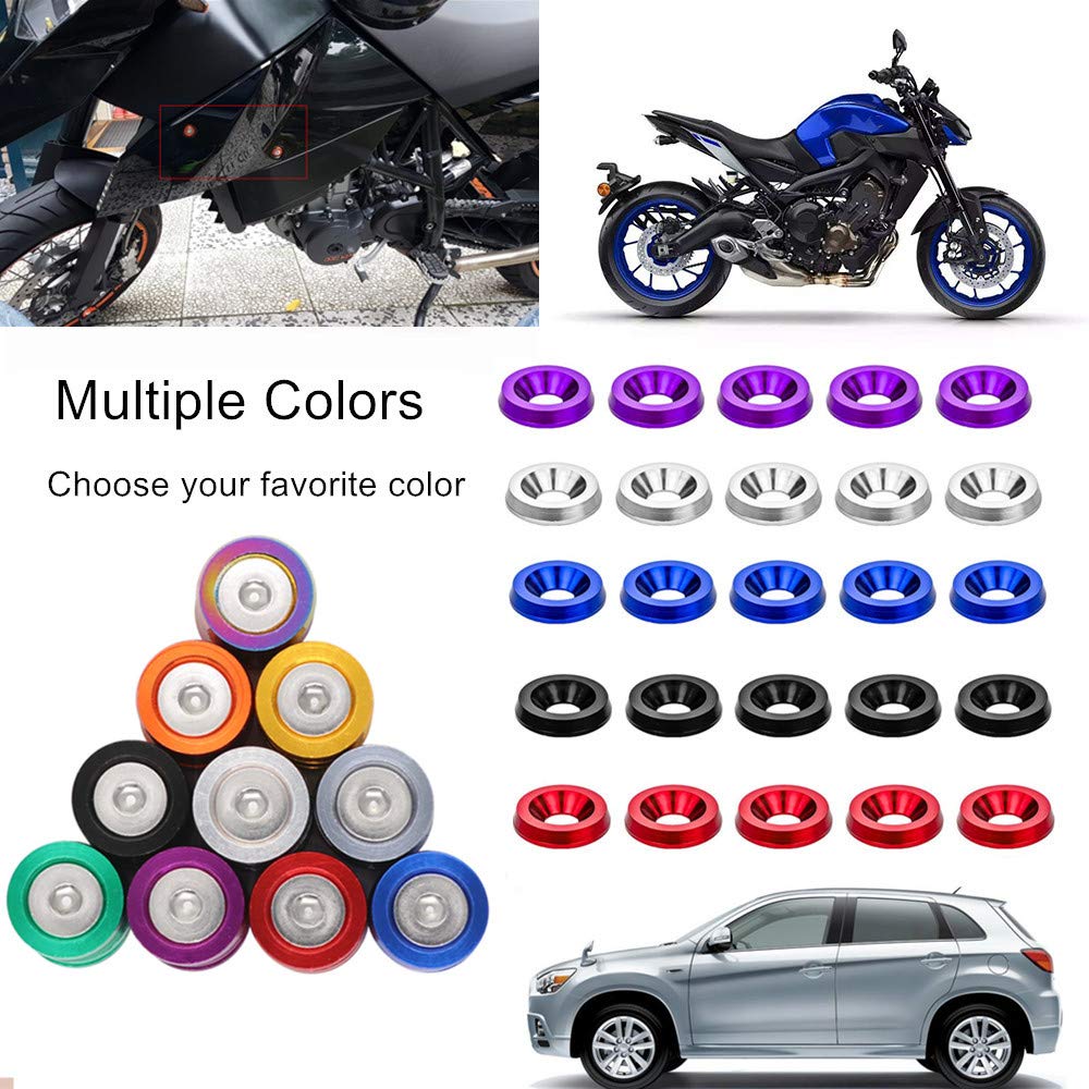 Ouhl 20Pcs Aluminum Bumper Fender Washer M6 T6 Grade Cnc Billet Engine Bay Dress Up Kit (Gold)