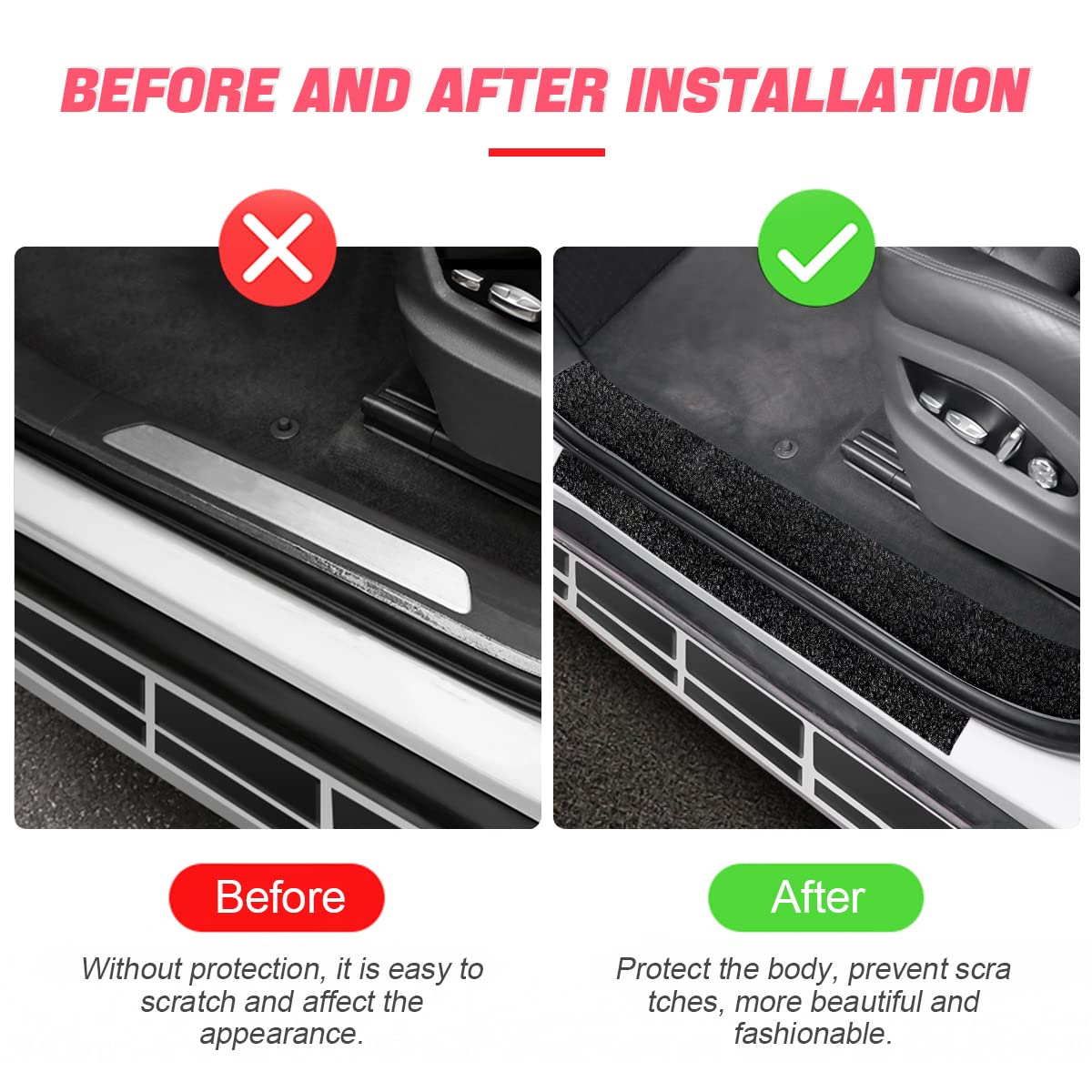 Anti Slip Car Door Entry Guard, Diy Adhesive Door Sill Protector, Nano Tape Films Peva Cover, Rear Trunk Edge Guard Protection, Car Accessories (Black, 2.7'X196')