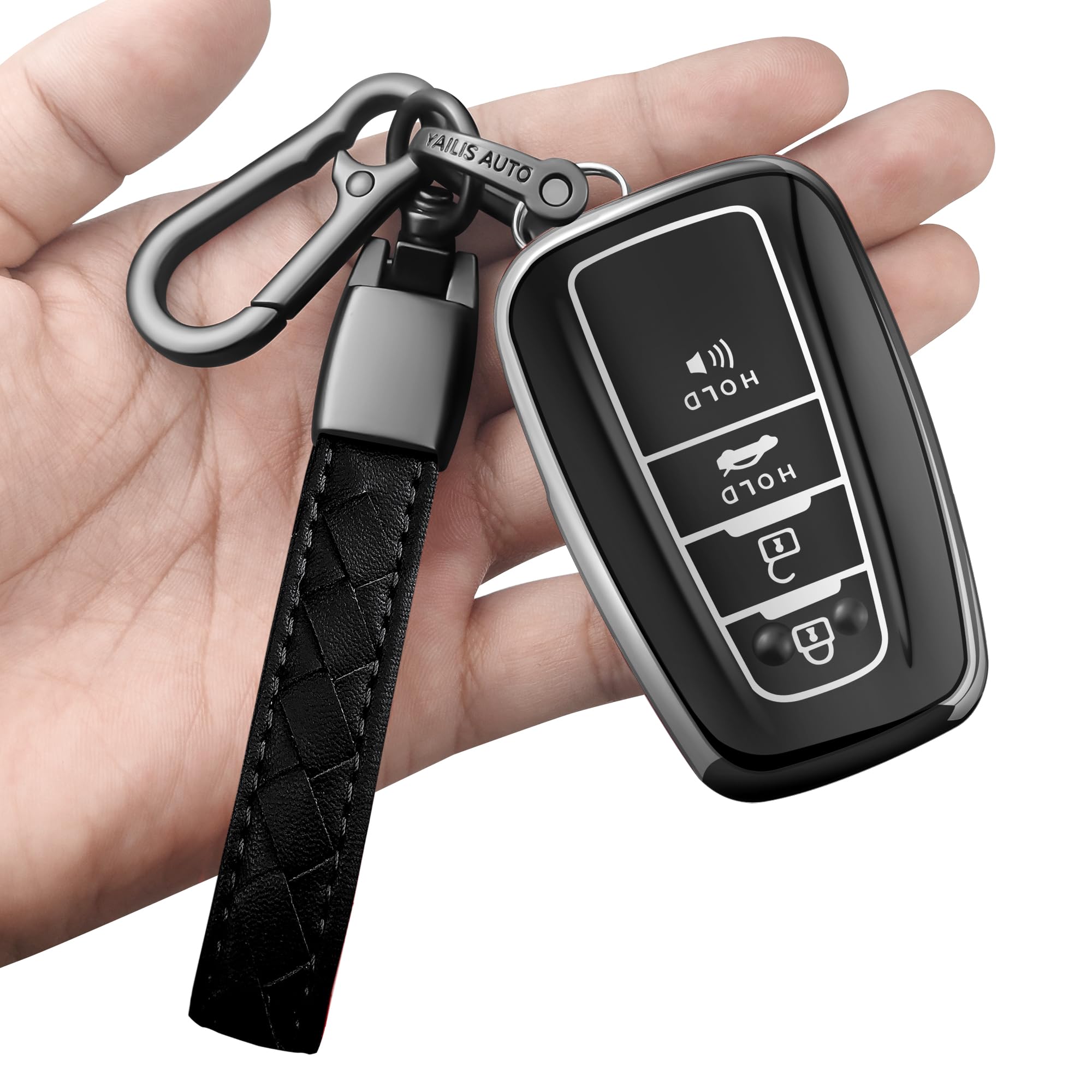 Sindeda Compatible With Toyota Key Fob Cover With Leather Keychain,Soft Tpu Full Cover Protection,Key Fob Case For Rav4 Camry Avalon Corolla Highlander C-Hr Prius Smart Remote,Key Fob Shell-Silver