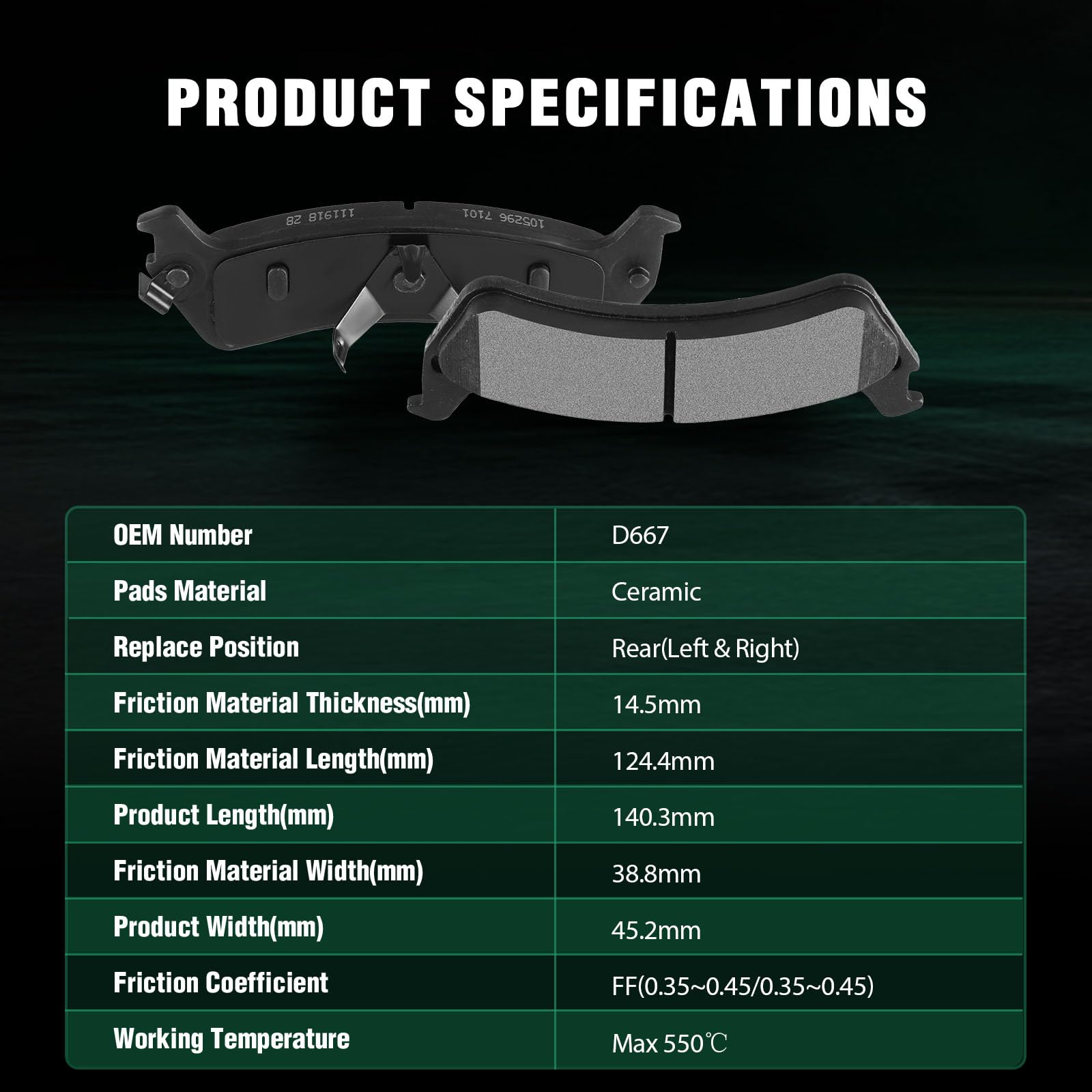 Automuto 4Pcs Rear Ceramic Disc Brake Pads Set D667 For Ford For Explorer 1995-2001, For Ford For Explorer Sport 2001-2002, For