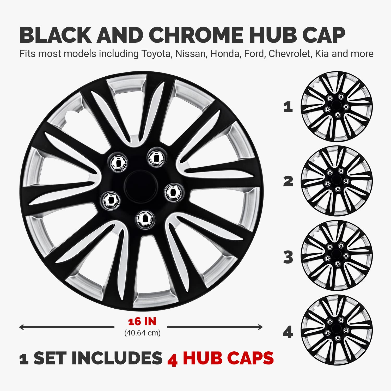 Pilot Wh546-16B-Bs Universal Fit Premier Toyota Camry Style Black 16 Inch Wheel Covers - Set Of 4