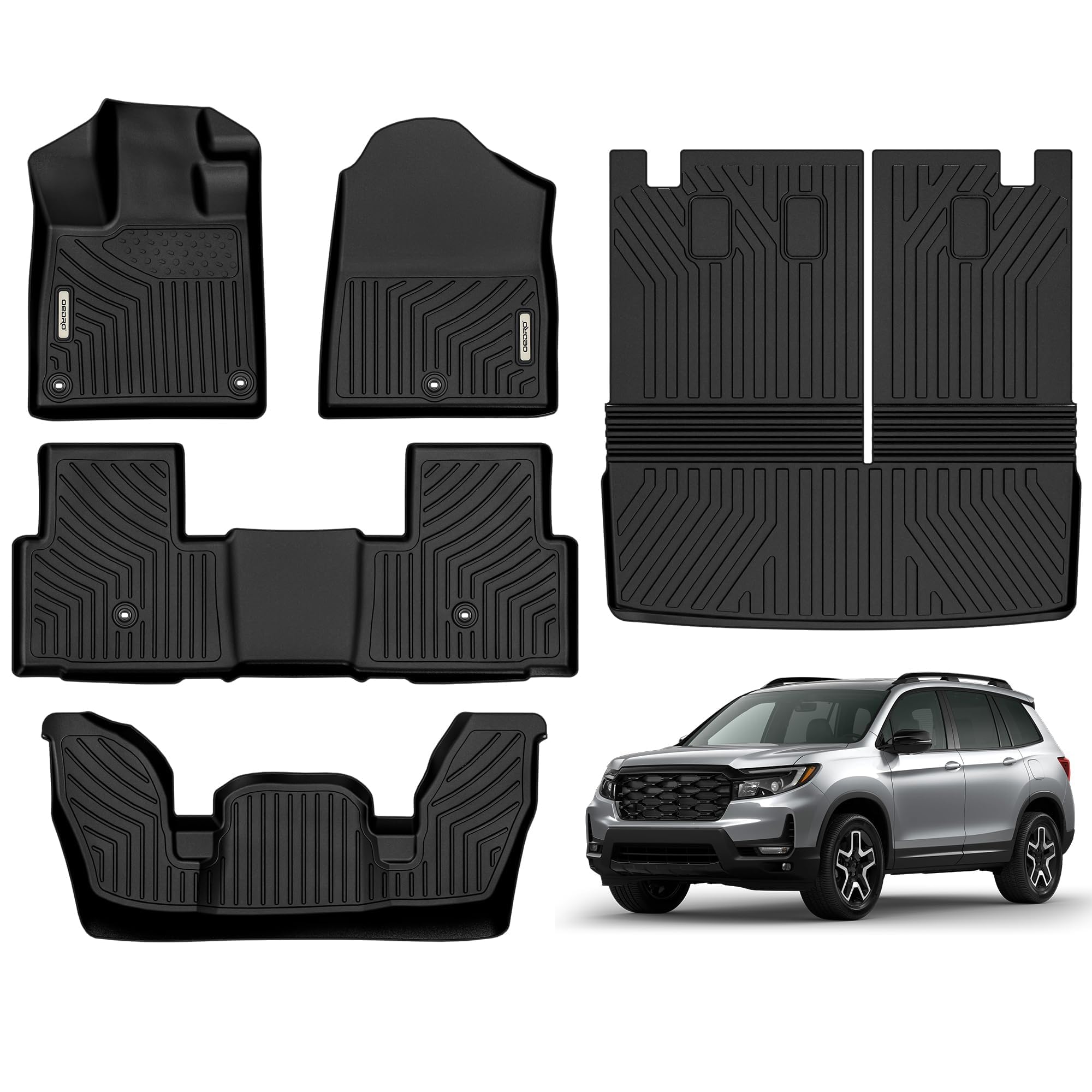 Oedro Floor Mats & Trunk Mat With Backrest Mat Fit For Honda Pilot 2025 2024 2023,Custom Fit Tpe All Weather Floor Liners For 20