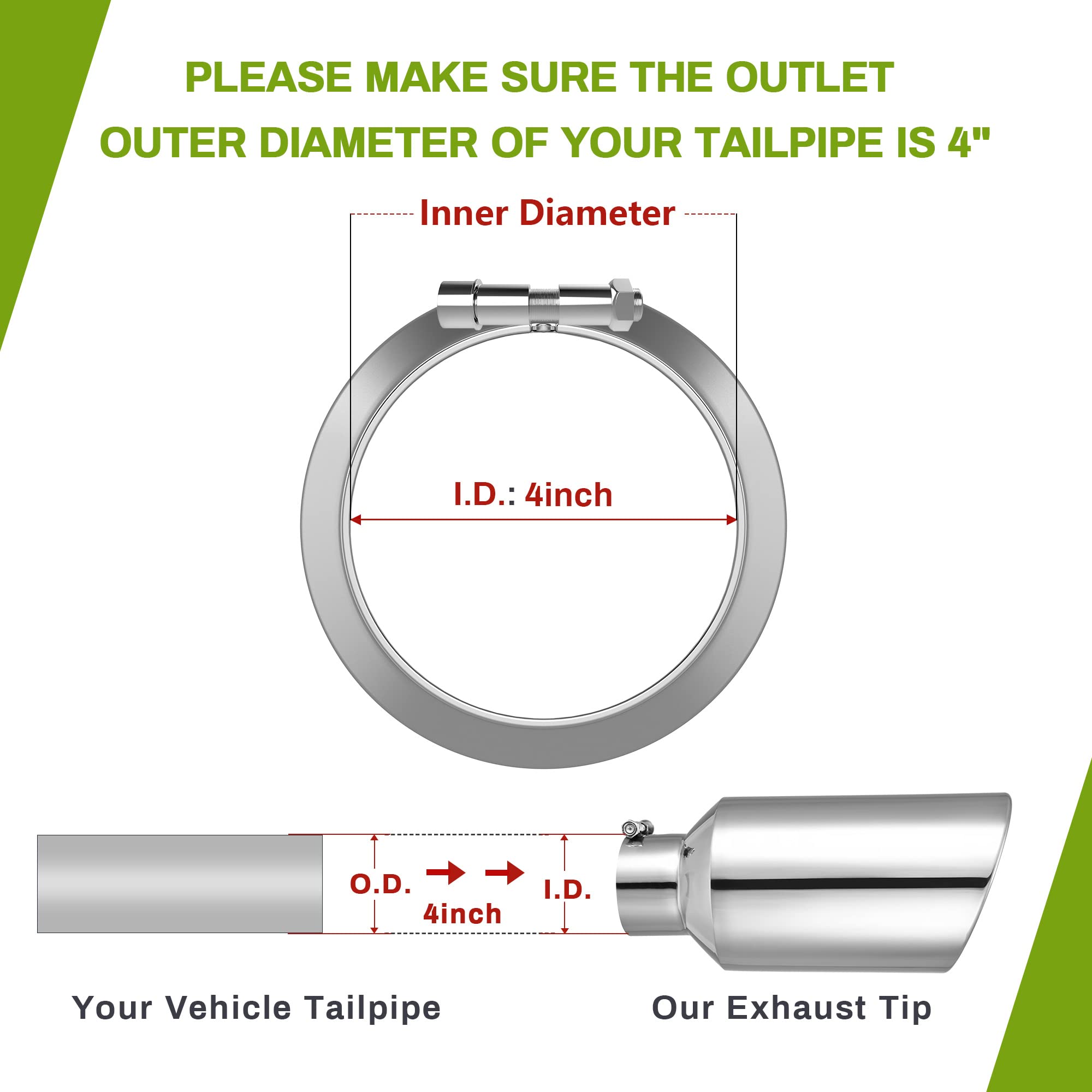 Autosaver88 Chrome Exhaust Tip 4 Inch Inlet, 4'' Inlet 7'' Outlet 15'' Overall Length Stainless Steel Diesel Exhaust Tail Tip Fo