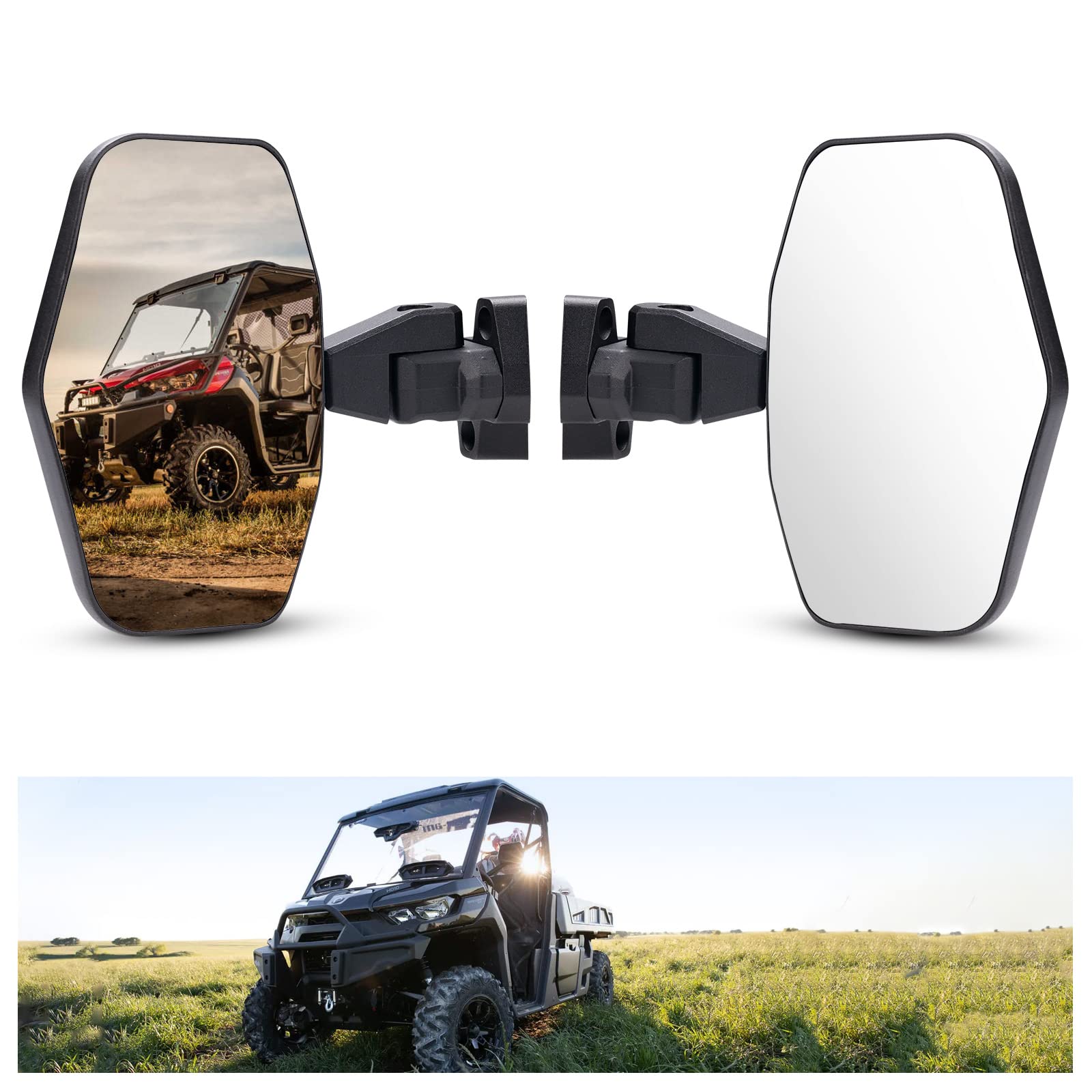 KIWI MASTER Side Mirrors Compatible for 2016-2024 Can-Am Defender Accessories Adjustable Folding Rear View Racing Mirror 7150024