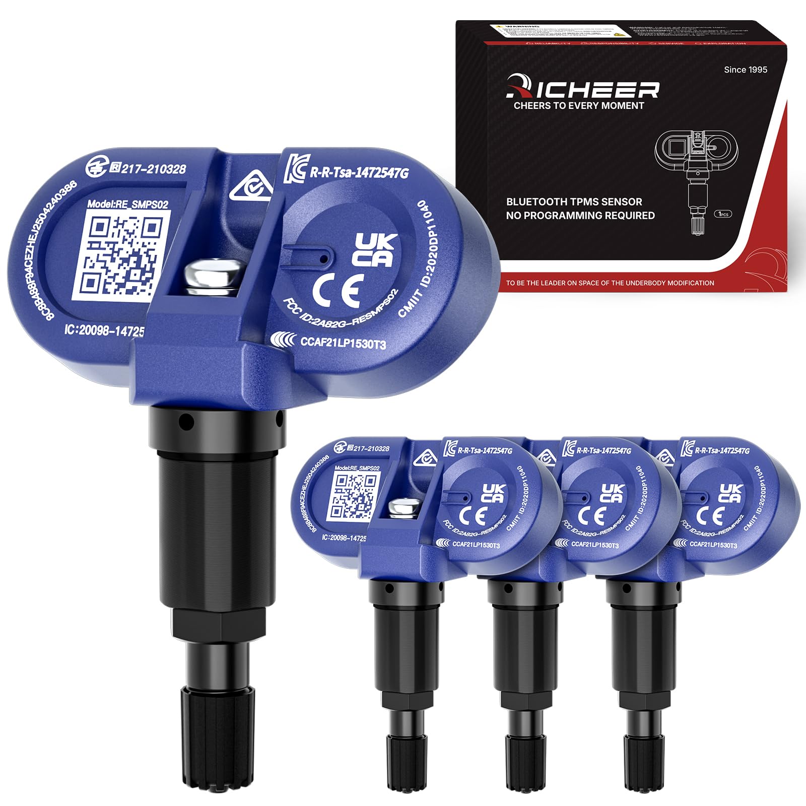 Richeer Upgraded Bluetooth TPMS Sensor for 2020-2025 Model 3, Model Y, Model S, Model X, 4 Pack Tire Pressure Monitoring Sensor 