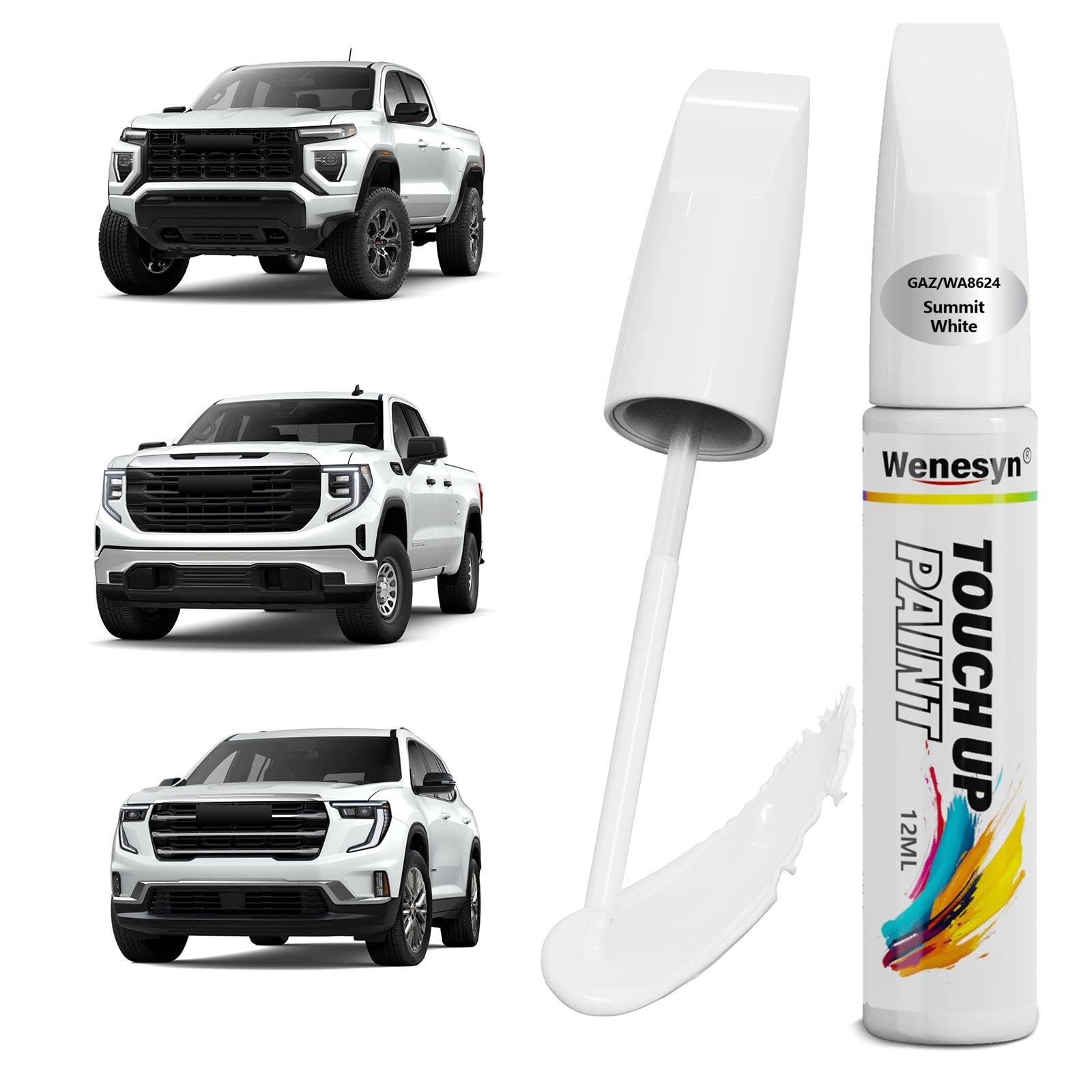 Wenesyn GAZ WA8624 Summit White Touch Up Paint Compatible with GMC, Car Paint Scratch Remover for Nicks & Chips Repair, Automoti