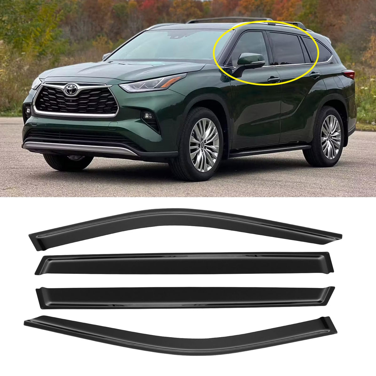 Window Rain Guards for 2020-2025 Toyota Highlander, Window Visors Wind Deflectors Shade Vent Sun Visors Rain Shield 2021 2022 20