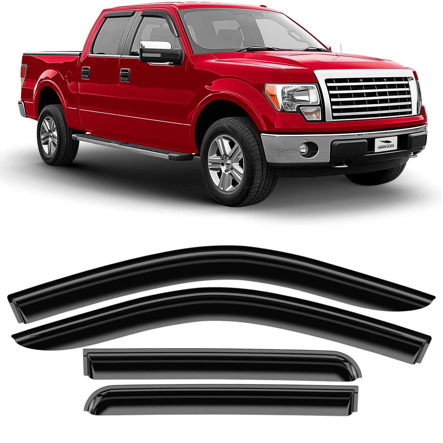Voron Glass Tape-On Extra Durable Rain Guards For Trucks Ford F-150 2009-2014 Supercrew, Window Deflectors, Vent Window Visors,
