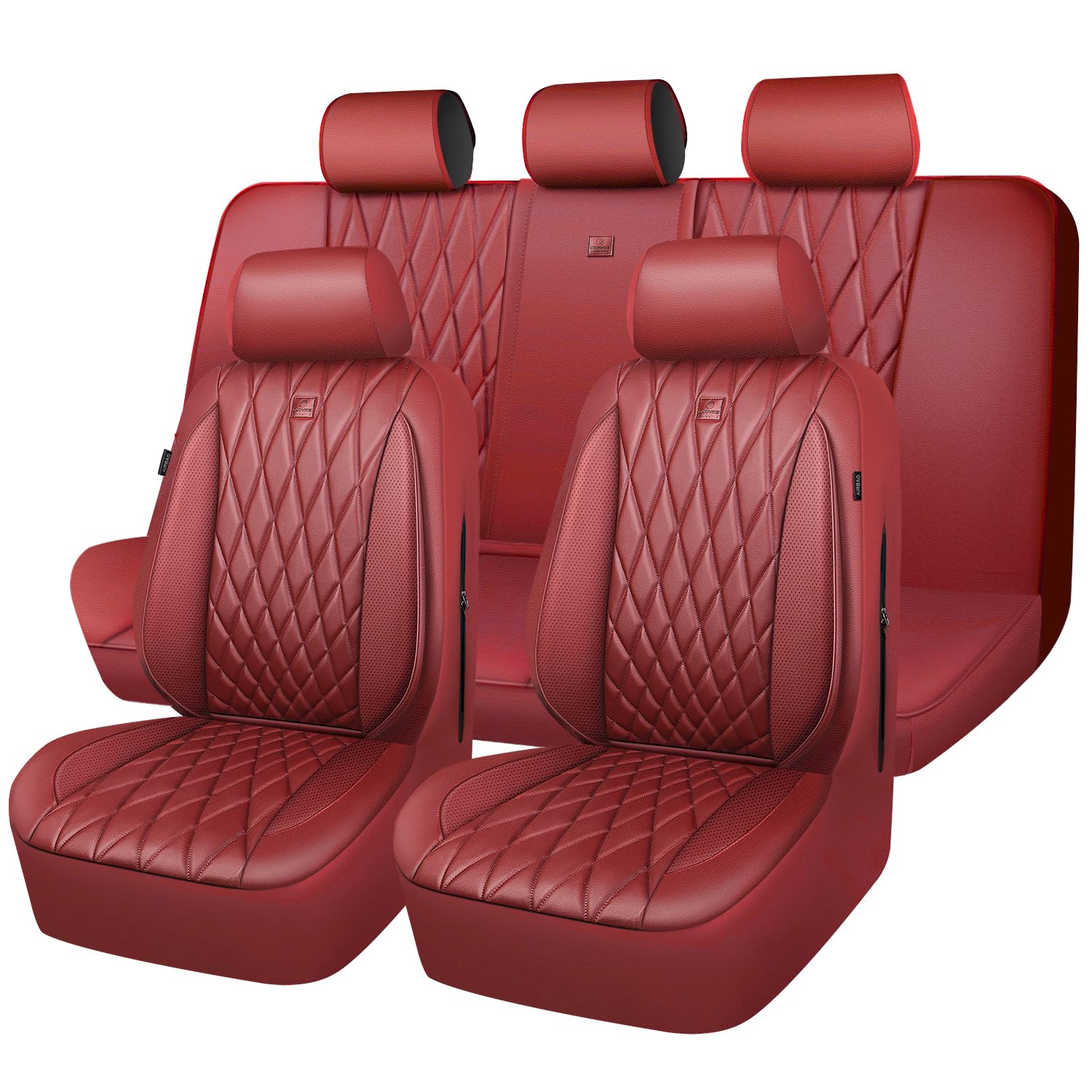 Car Pass Piping Luxury Faux Leather Seat Covers Full Set, Premium Delux Anti-Slip Waterproof Automotive Seat Cover Universal Fit