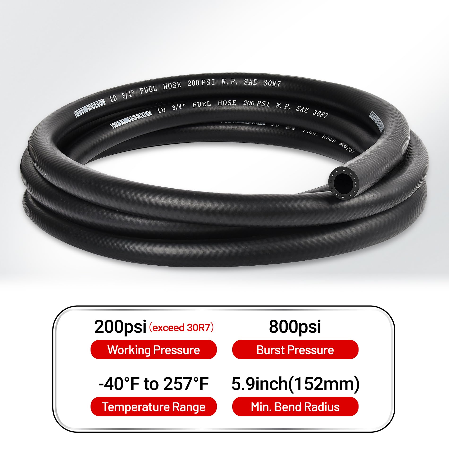 Evil Energy 3/4 Fuel Hose Line Push Lock Nbr Rubber Sae 30R7 10Ft 200Psi