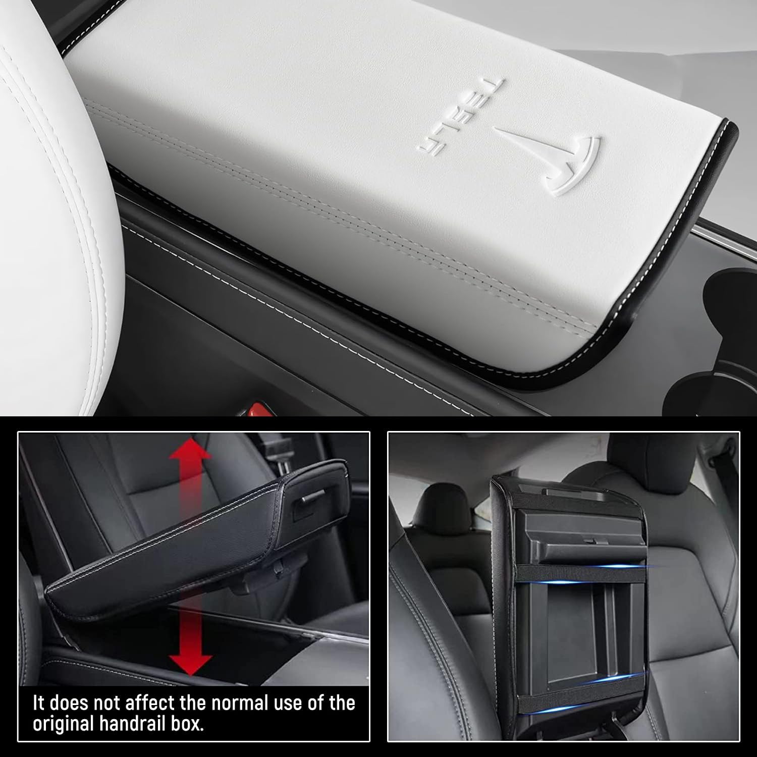 Armrest Cover Designed for Tesla Model 3/Y 2017-2023 2024, Leather Center Console Armrest Box Cover Anti-Scratch Protector Pad I