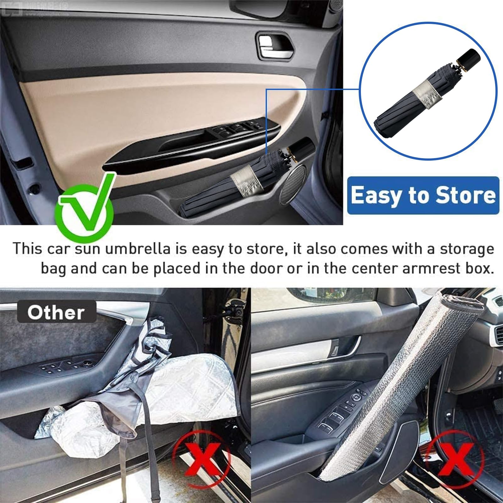 Car Windshield Sun Shade Umbrella, Upgraded Car Windshield Cover Sunshade 360 Rotation Bendable Shaft, Uv Block For Car Front Wi