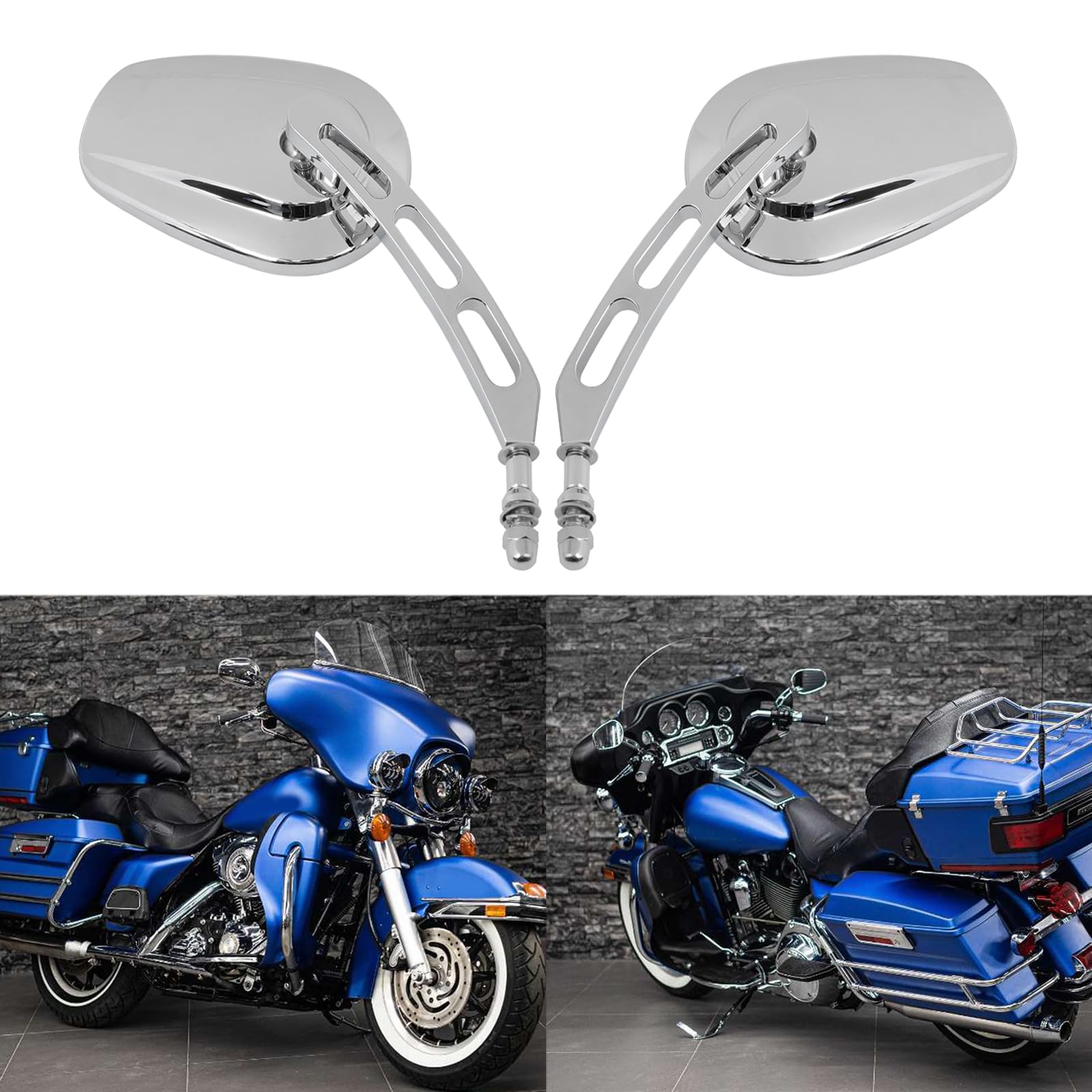 8Mm Chrome Motorcycle Rearview Side Mirrors For Harley Davidson Street Glide Cruiser (Chrome)
