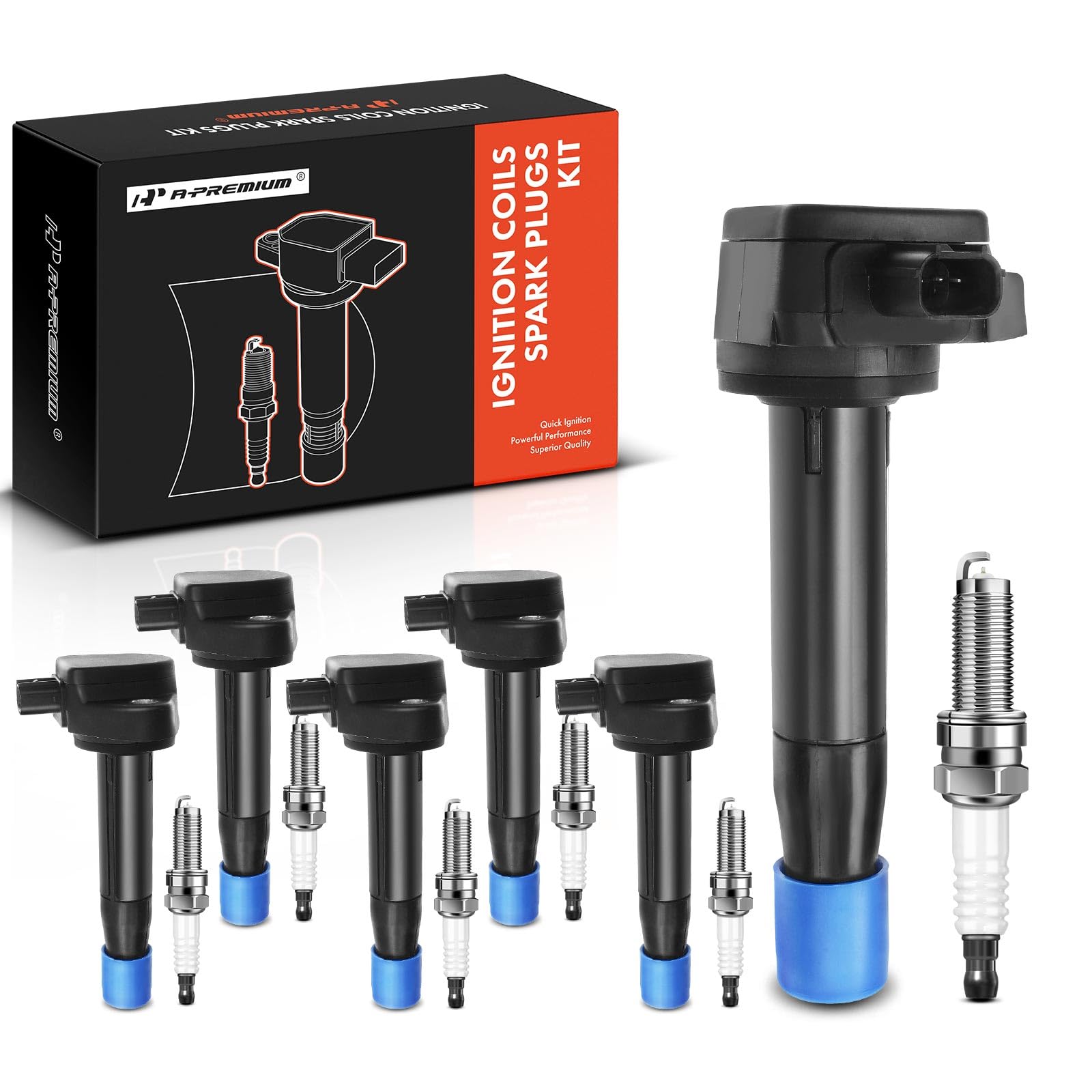 A-Premium Set of 6 Ignition Coil Pack and Iridium Spark Plugs Compatible with Honda Accord 2008-2012 Crosstour Odyssey & Acura R