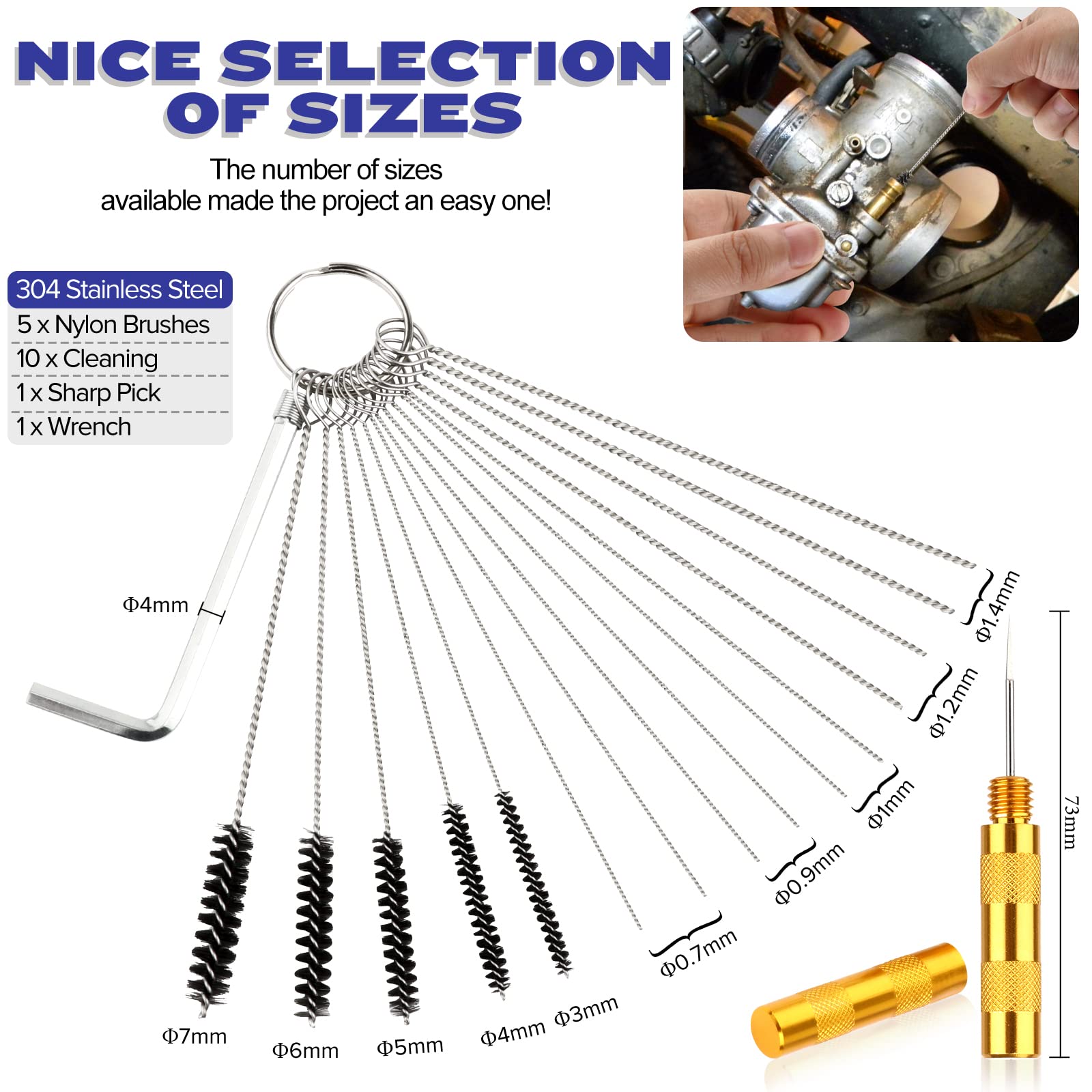 Valchoose Premium Torch Tip Cleaner, Stainless Steel Carburetor Cleaning Kit Heavy Duty, Density Nylon For Motorcycle Jet Lawnmower Small Engine Welding Stove Airbrush Spray Gun