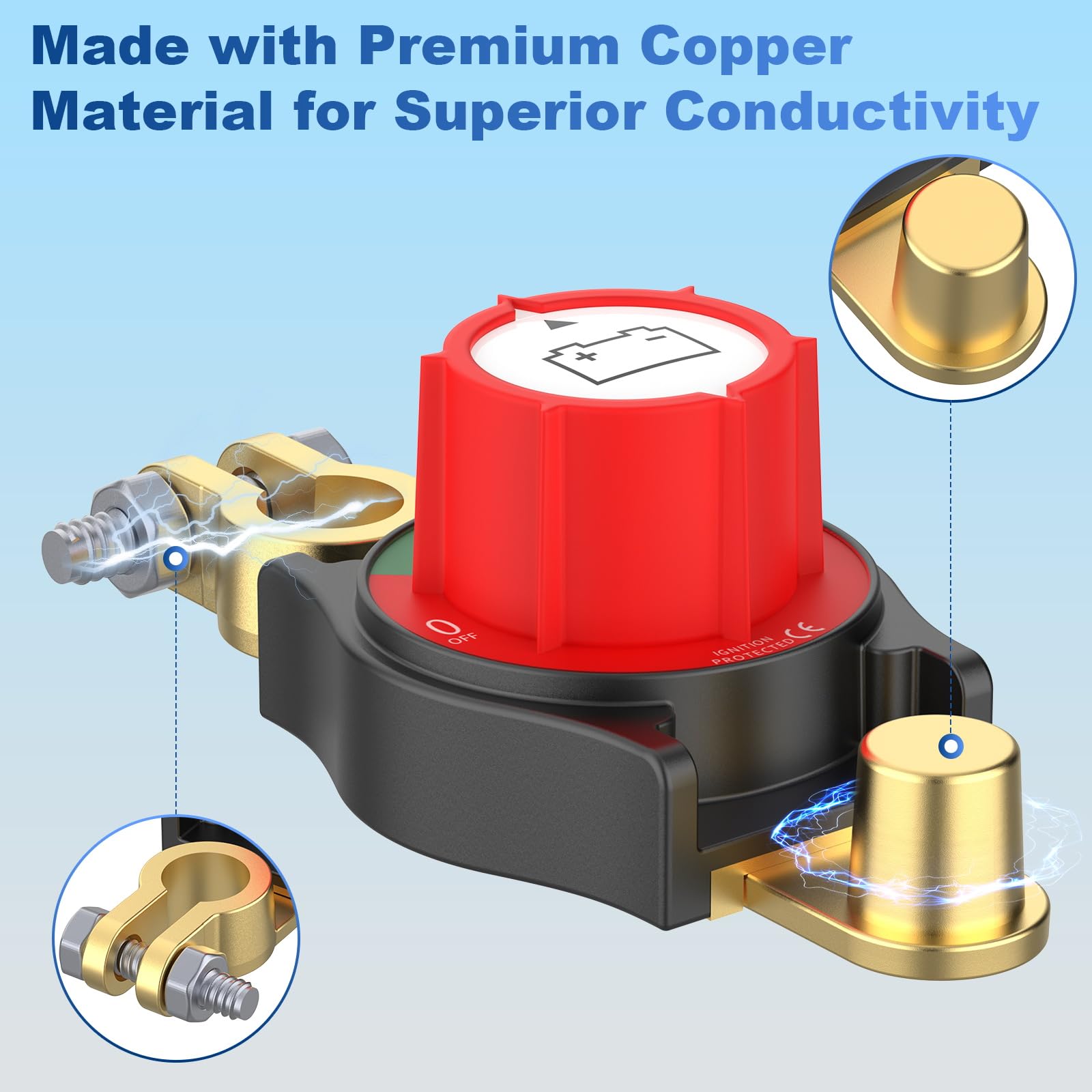 Ktrovnn Battery Disconnect Switch, Car Battery Disconnect Switch 12V-48V, 3Rd Generation Top Post Battery Disconnect Switch Heav