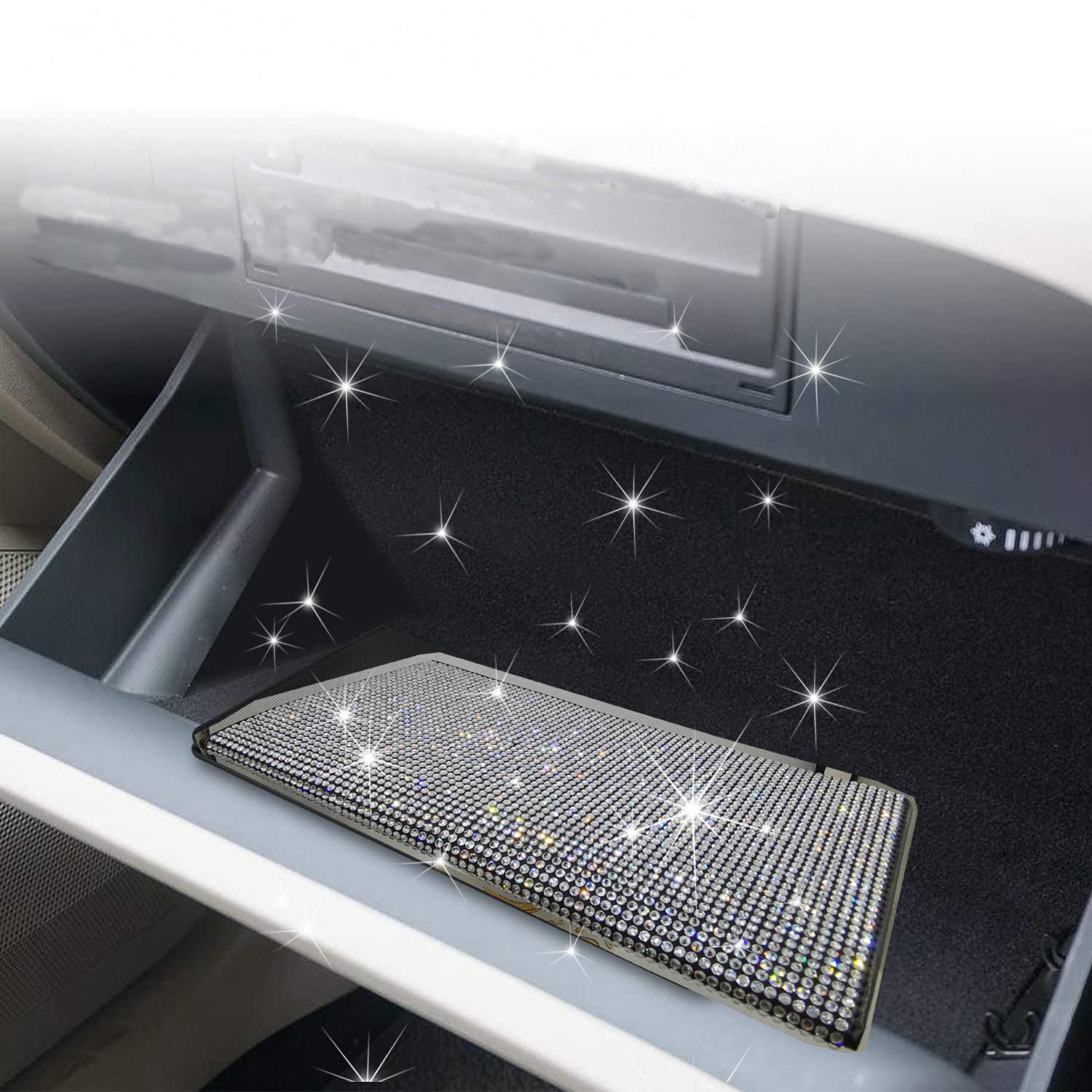 Lifutopia Bing Rhinestone Car Registration And Insurance Document Holder, Glitter Artificial Diamond Lether Vehicle Accessories Car Essentials Glove Box Organizer Compartment Case White