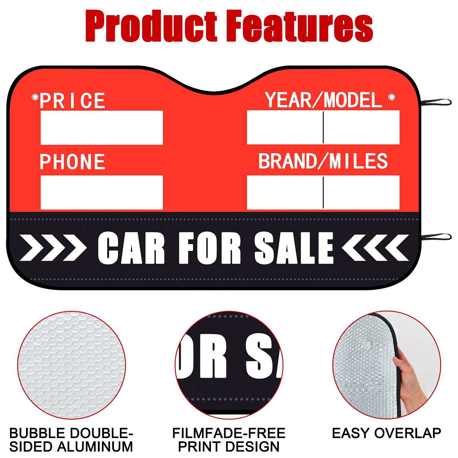 Jingmore for Sale Sign for Vehicle Windshield Sun Shade Quickly Sell Your Car or Truck Foldable Car Front Window Sunshade for Su