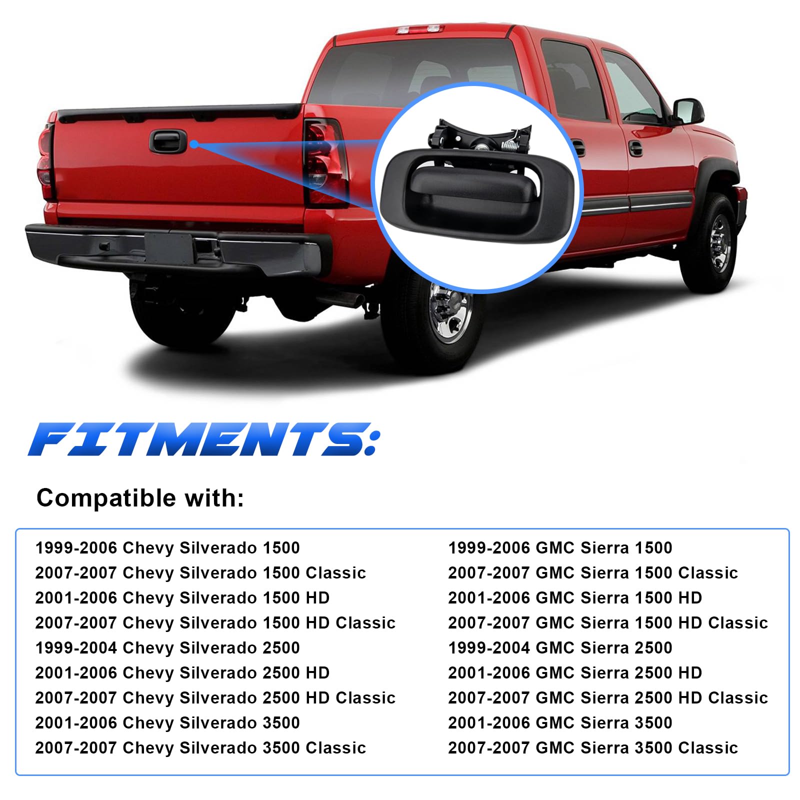 Hhcsop Tailgate Handle And Bezel Trim For 1999 2000 2001 2002 2003 2004 2005 2006 2007 Chevy Silverado Gmc Sierra 1500 Hd 2500 3500 Rear Hatch Latch Handle, Oe# 15228539 15997911