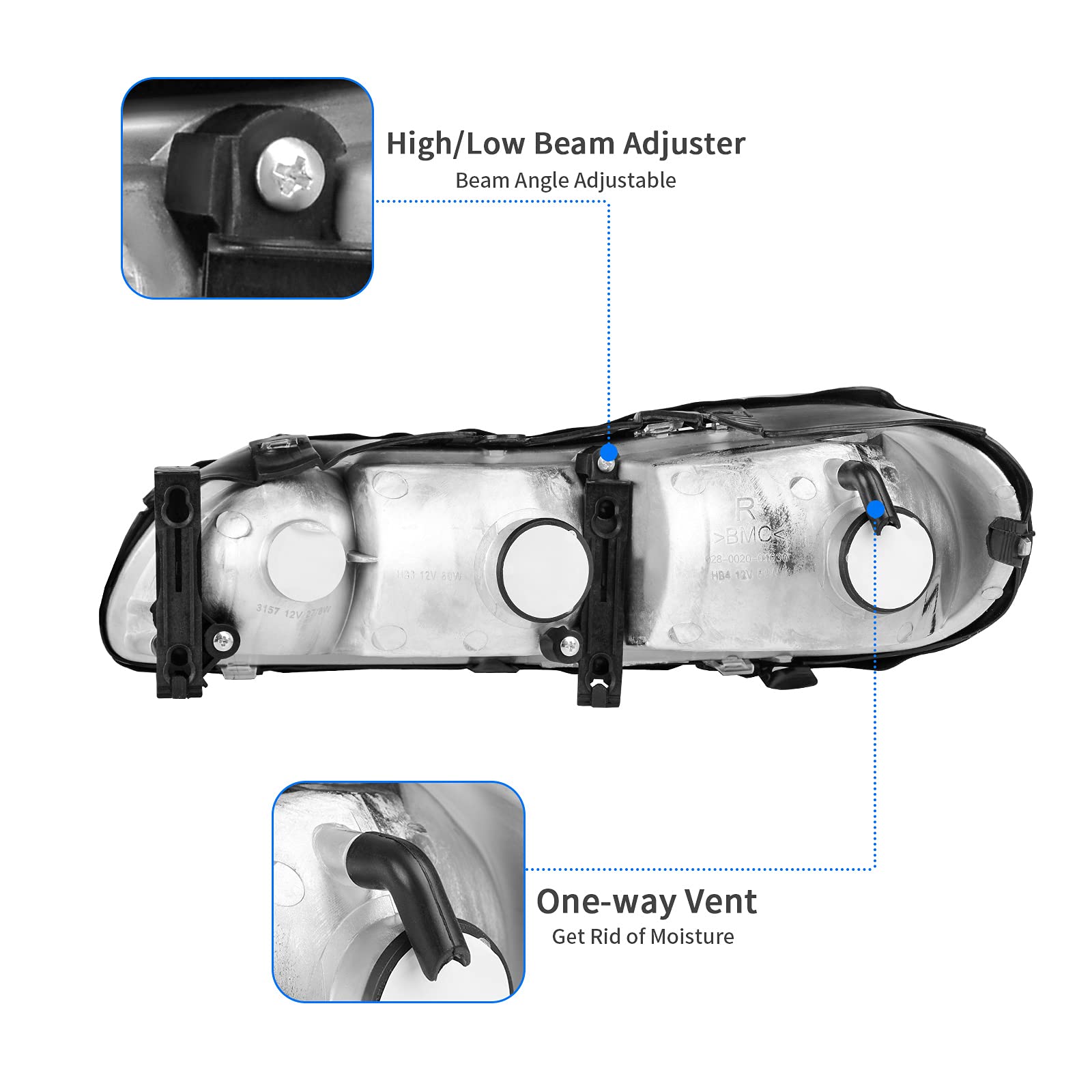 Dwvo Headlights Assembly Compatible With Chevy Malibu 1997 1998 1999 2000 2001 2002 2003 Headlamp Replacement Pair