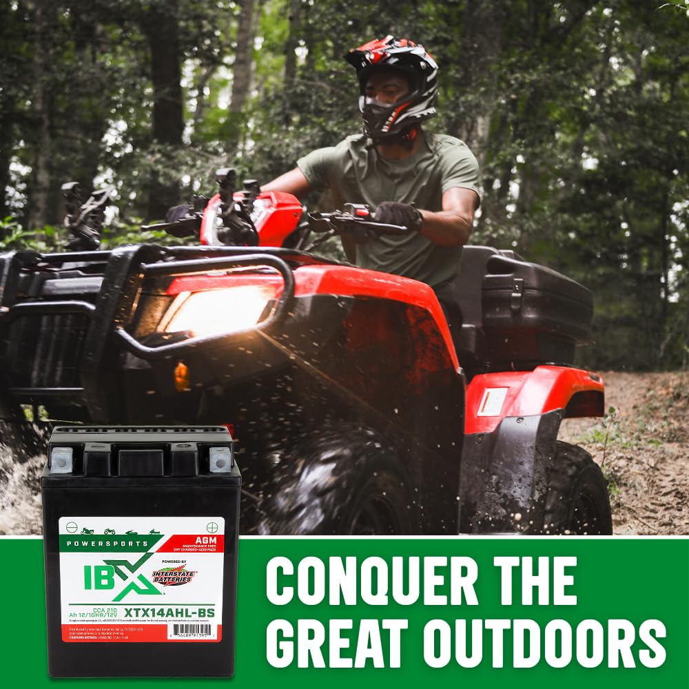 Interstate Batteries Ytx14Ahl-Bs 12V 12Ah Powersports Battery 210Cca Agm Rechargeable Replacement Battery For Motorcycles, Snowm