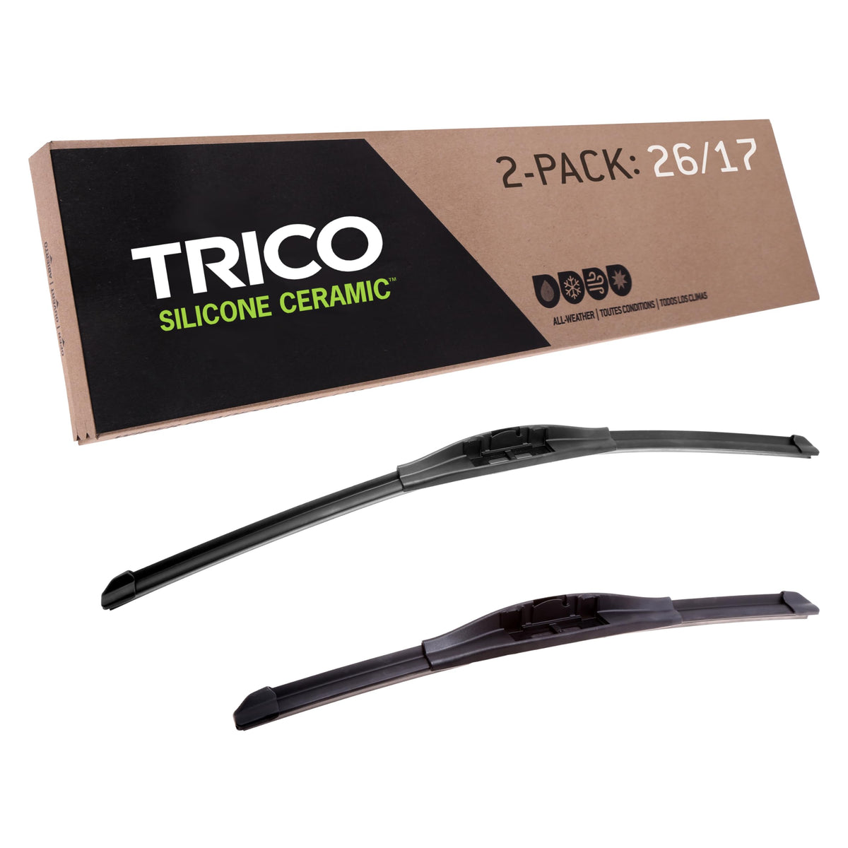 Trico Silicone Ceramic Coated 26'' + 17'' Super Premium Automotive Replacement Windshield Wiper Blades (Set Of 2), Passenger And
