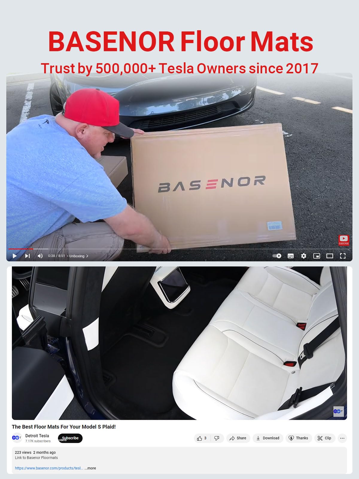 Basenor 7Pcs Floor Mats For Tesla Model S Model S Plaid 3D Material Cargo Liners All-Weather Car Mats Anti-Slip Trunk Mat Model