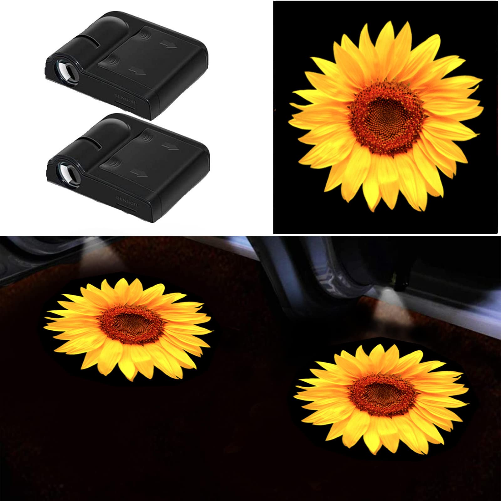 Sunflower Car Accessories Decor Gifts Sunflower Car Door Light Projector 2Pcs Car Door Projector Lights Led Shadow Ghost Welcome Lights By Flyeego
