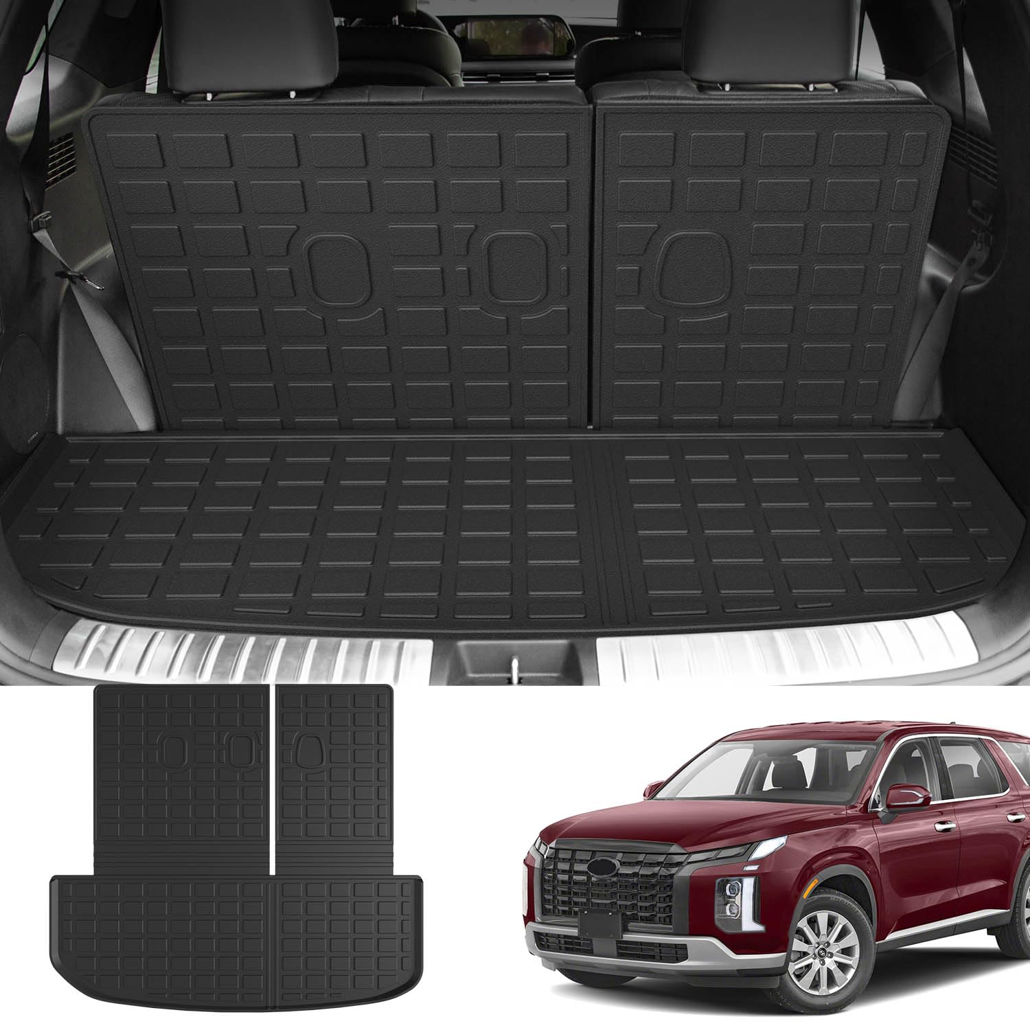 Powoq Cargo Liner Compatible With 2020-2025 Hyundai Palisade Backrest Mat Tpe Behind 3Rd Row Replacement For 2020 2021 2022 2023 2024 2025 Hyundai Palisade Accessories (Trunk Mat With Backrest Mat)