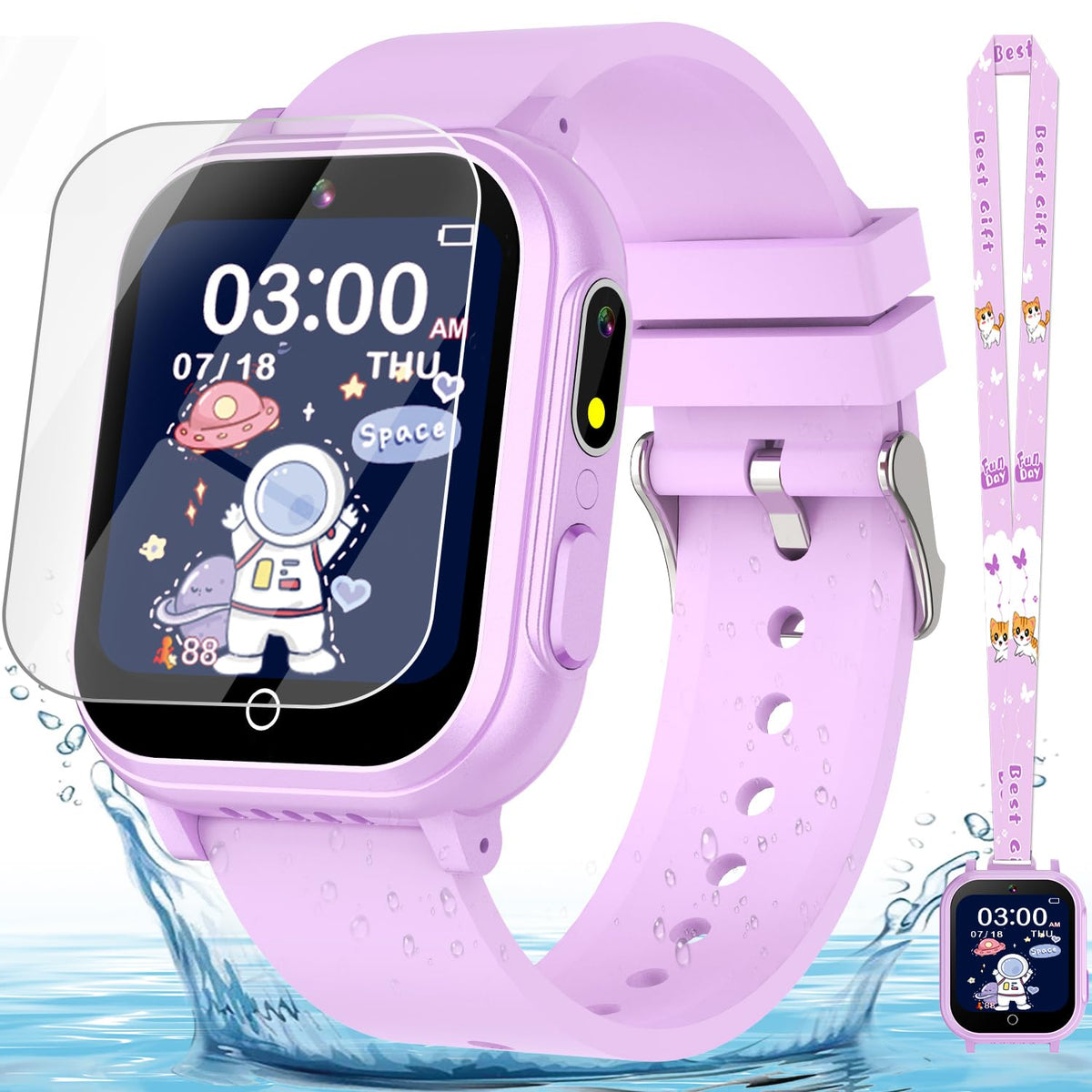 Kids Smart Watch Gift For Girls Ages 3-12, Ip67 Waterproof, 32 Puzzle Games, Hd Touchscreen Dual Camera Vedio Pedometer Music Pl