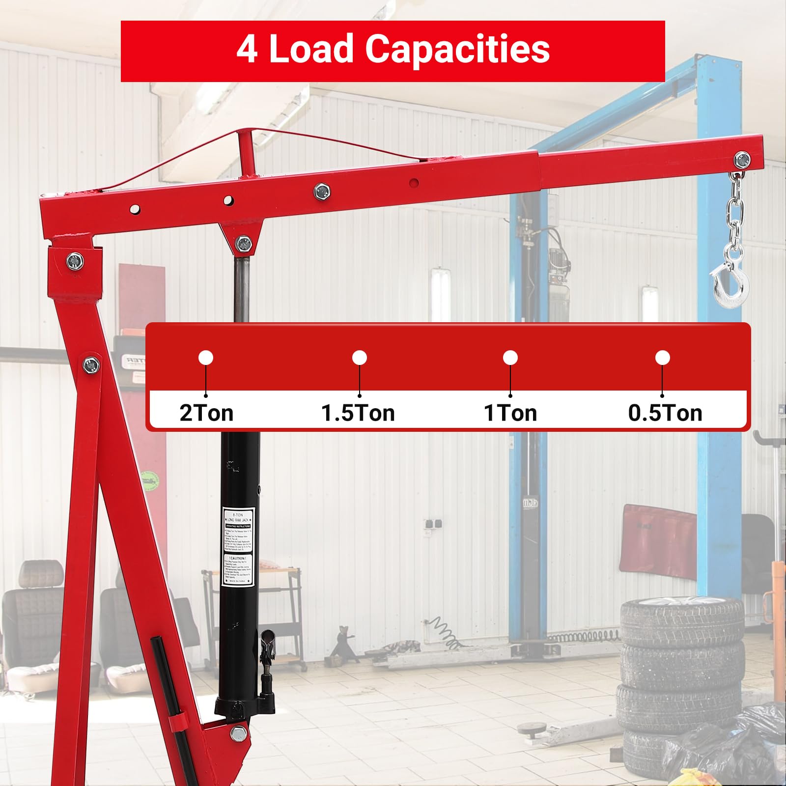 KOKEBREN 2 Ton Engine Hoist, Folding Cherry Picker Engine Hoist with Lever and 6 Casters, 4400lbs Heavy Duty Hydraulic Shop Cran