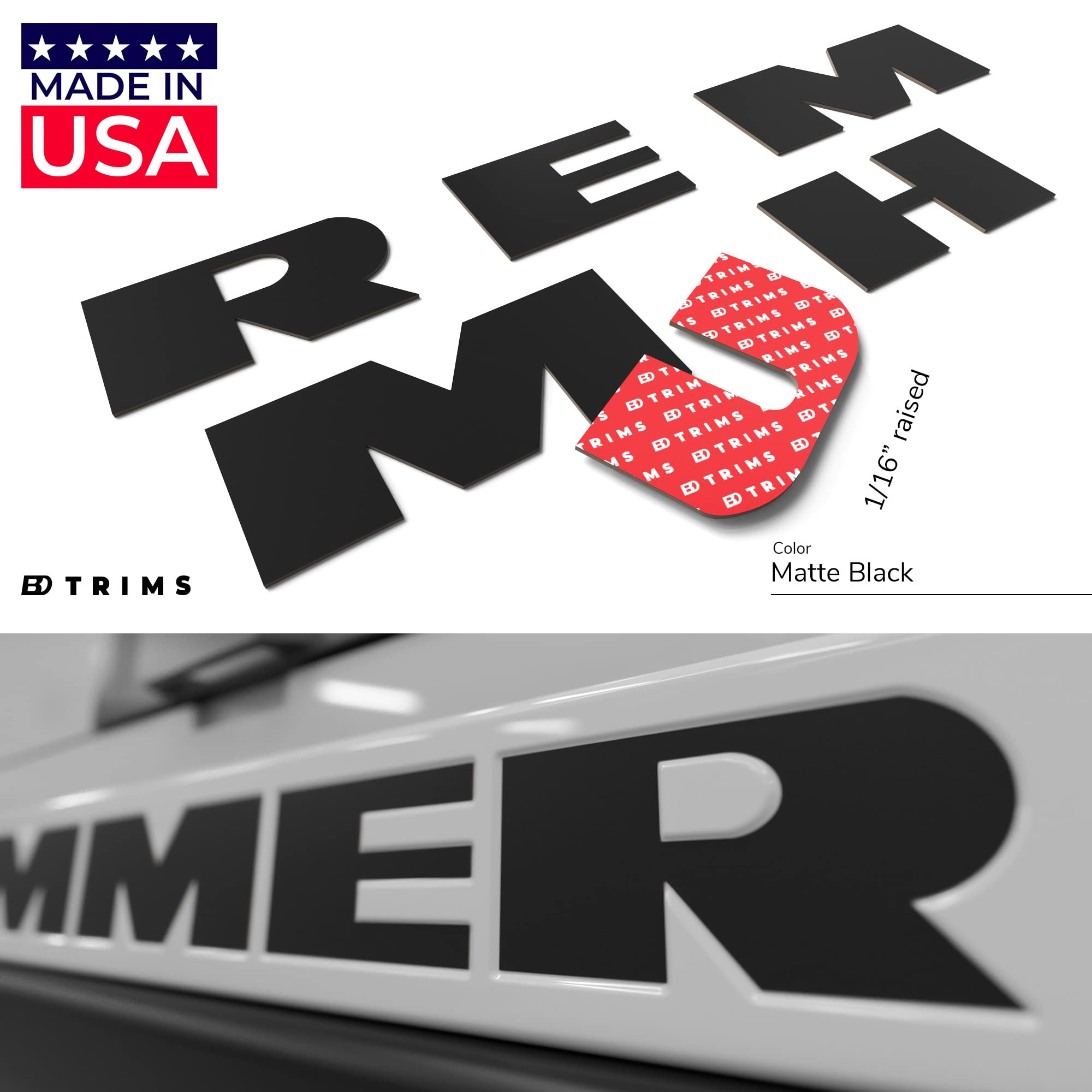 Bdtrims Bumper Raised Letters Fits Hummer H2 Models (Matte Black)