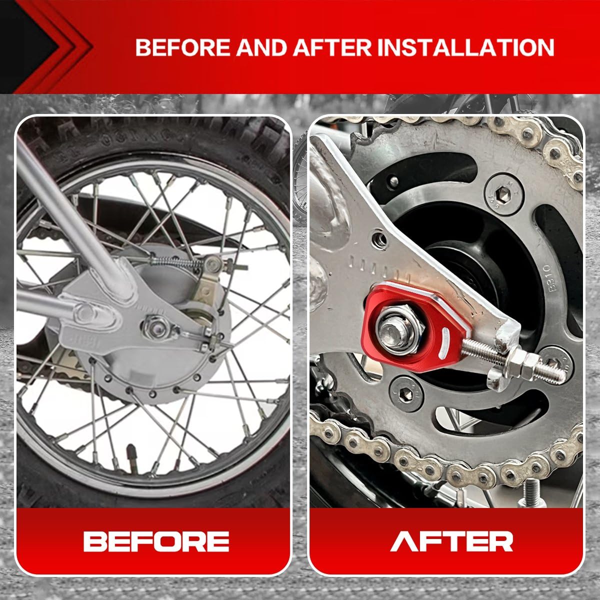 Canitu Red Rear Chain Adjusters,Motorcycle Billet Rear Axle Blocks Swingarm Spool Tensioner Tension Adjuster Accessories For Honda Crf110 2013-2023