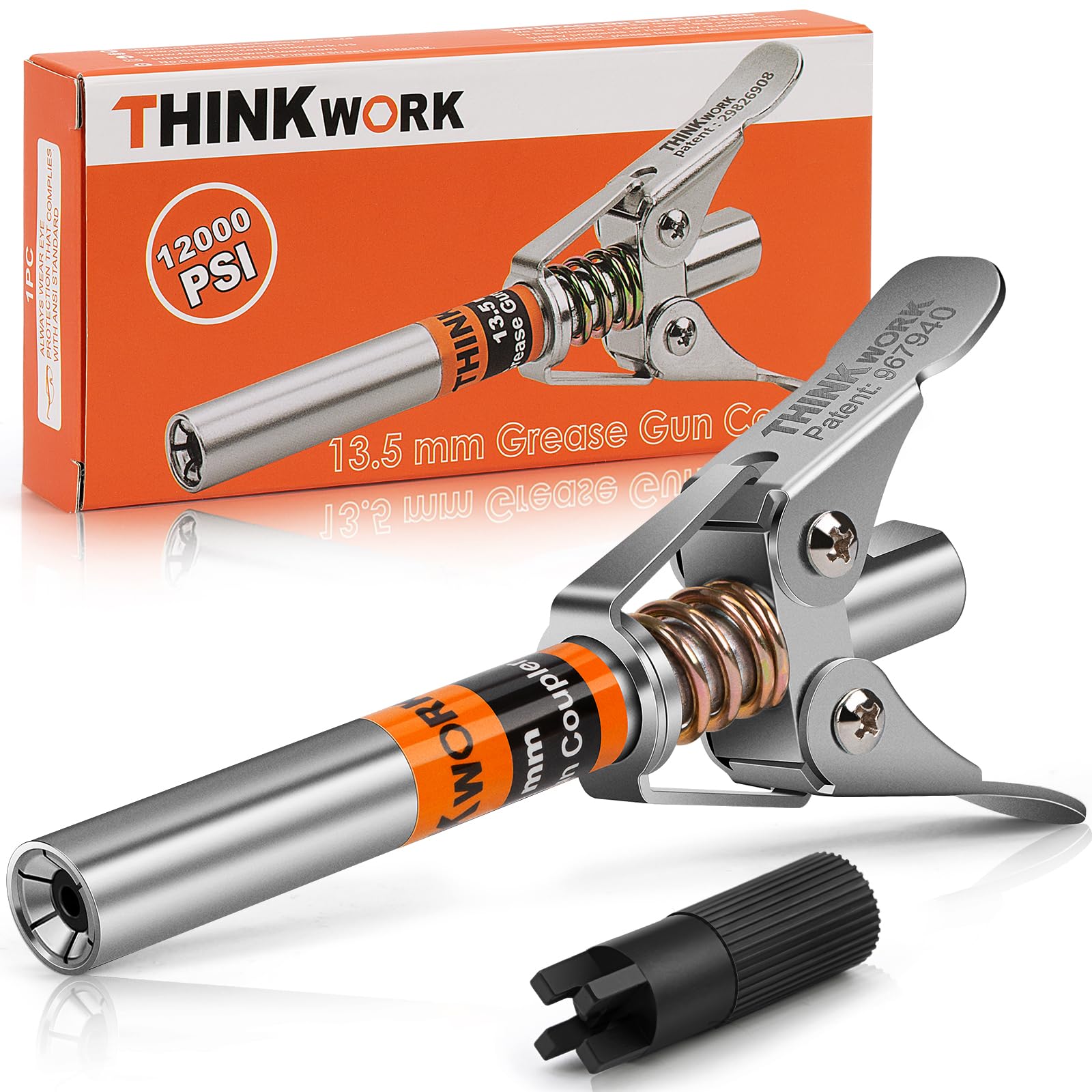 THINKWORK Grease Gun Coupler, Double Handle Extra Reach Upgrade, Strong Lock on Greases Gun Couplers, 12000 PSI Quick Release Gr
