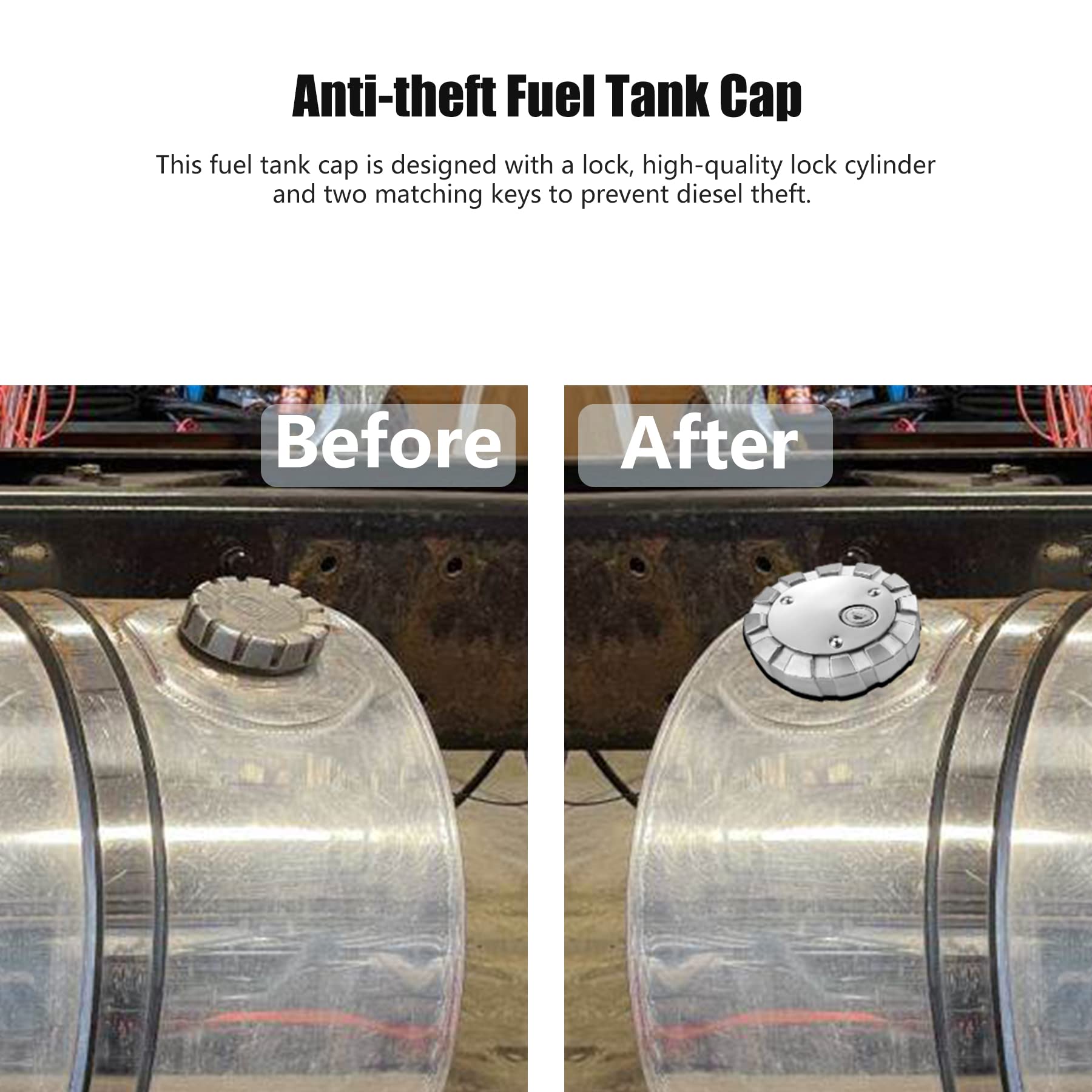 2Pcs Locking Diesel Fuel Cap Compatible With Freightliner Kenworth Western Star Fuel Caps,3 1/2' Course Thread 5.5 Tpi Vented Semi Truck Fuel Tank Cap With 4 Keys