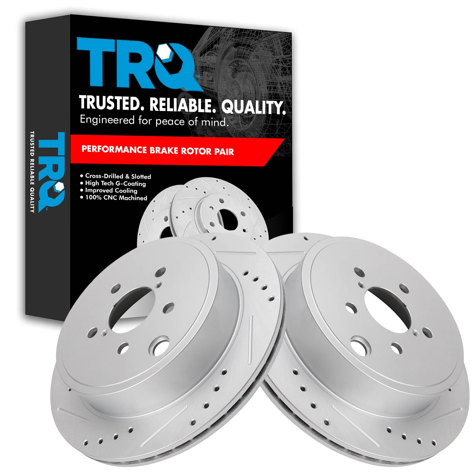 Trq Rear Performance Brake Rotors Set Premium G-Coated Cross Drilled & Slotted Compatible With 2013-2023 Subaru Brz 2010-2014 Le