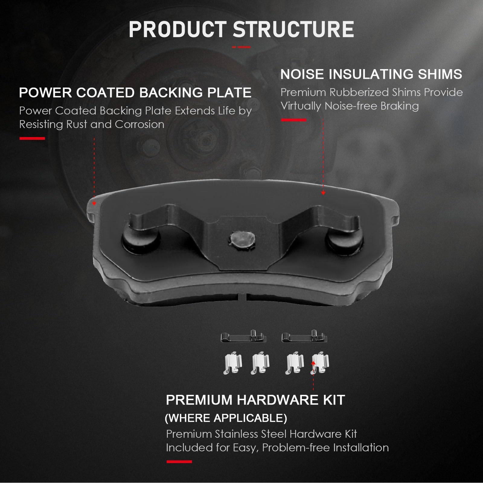 Cciyu D1037 Rear Ceramic Disc Brake Pads Kit For Chrysler 200 11-14,For Chrysler Sebring 07-10,For Dodge Avenger 08-14,For Dodge