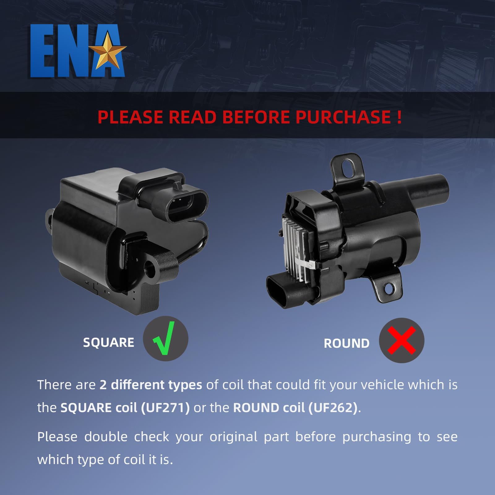 ENA Square D581 Ignition Coils Pack 4.8L 5.3L 6.0L Compatible with Chevy Avalanche Silverado Tahoe GMC Sierra Yukon 1500 2500 3500 Hummer H2 Cadillac Escalade V8 Replace for UF271 C1208 Set of 8