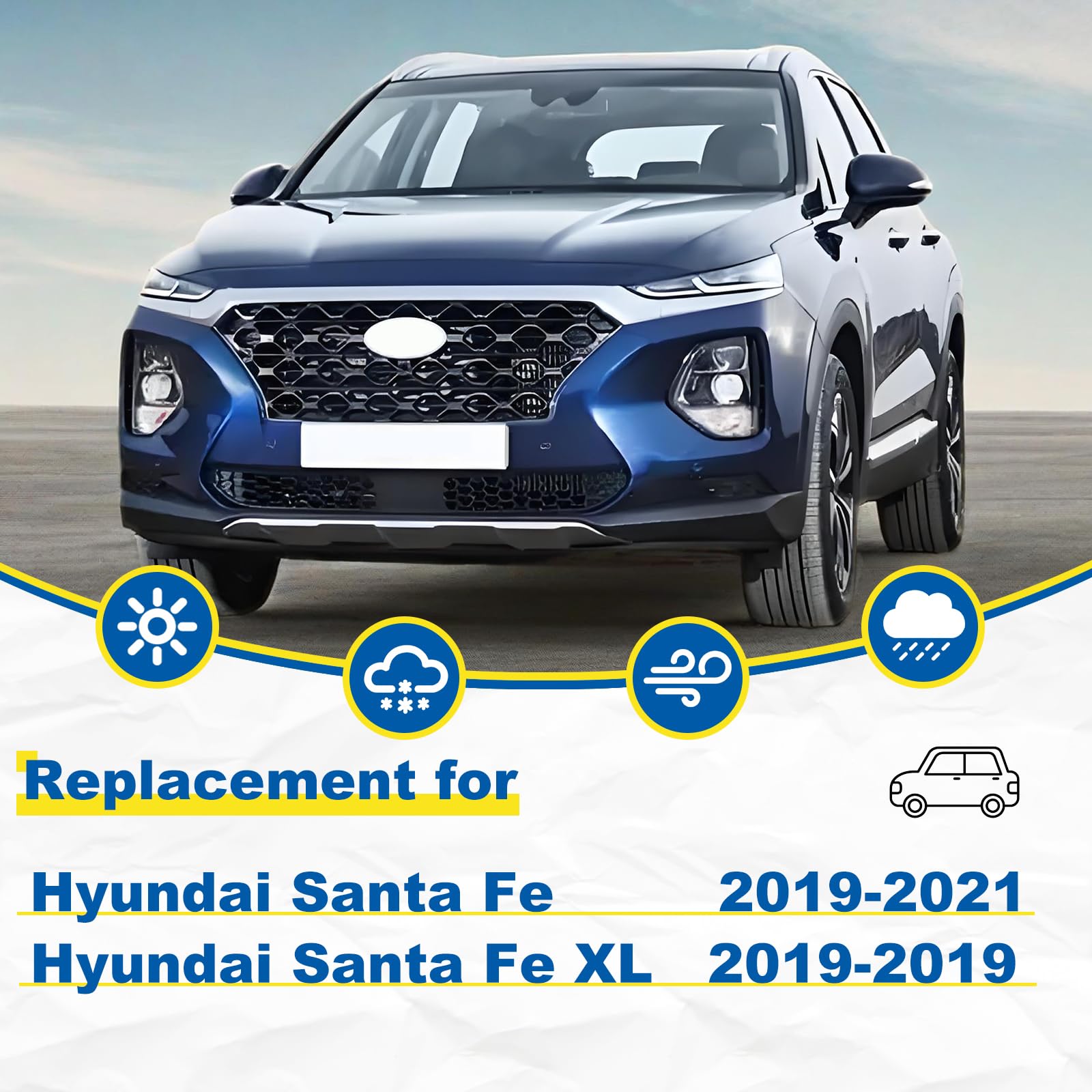 Hrsno 26''+16'' Windshield Wipers With 12'' Rear Wiper Blade Sets Automotive Replacement For Hyundai Santa Fe 2019-2021,Easy For