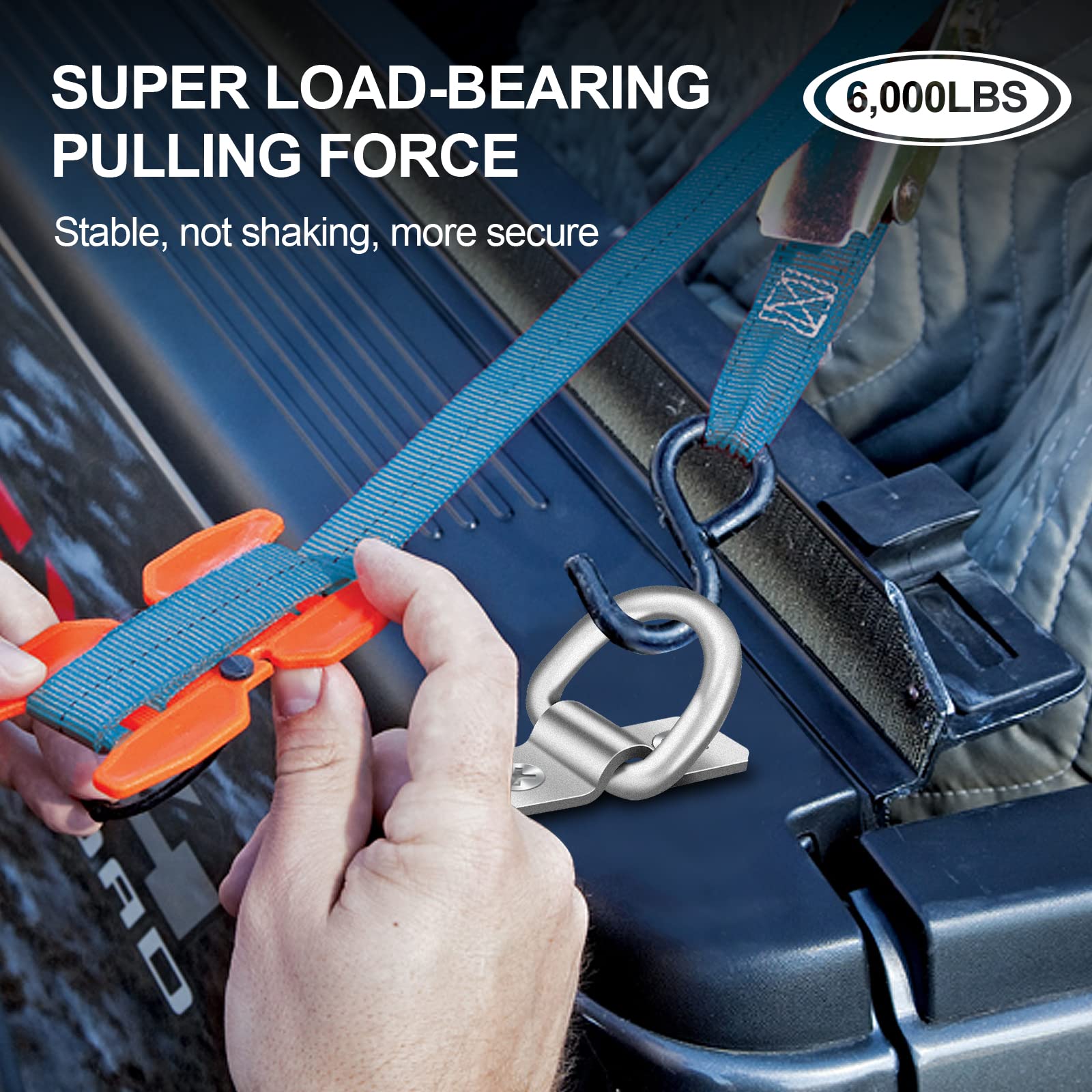 Onesnt D-Rings, Truck Tie Downs Anchor 3/8 Heavy Duty 6000 Pound  Steel Tie-Down Ring For  Loads On Trucks, Trailers, Boats, Rv Campers, Vans;For Kayaks, Motorcycles, Deliveries, Atvs (Pack Of 6)