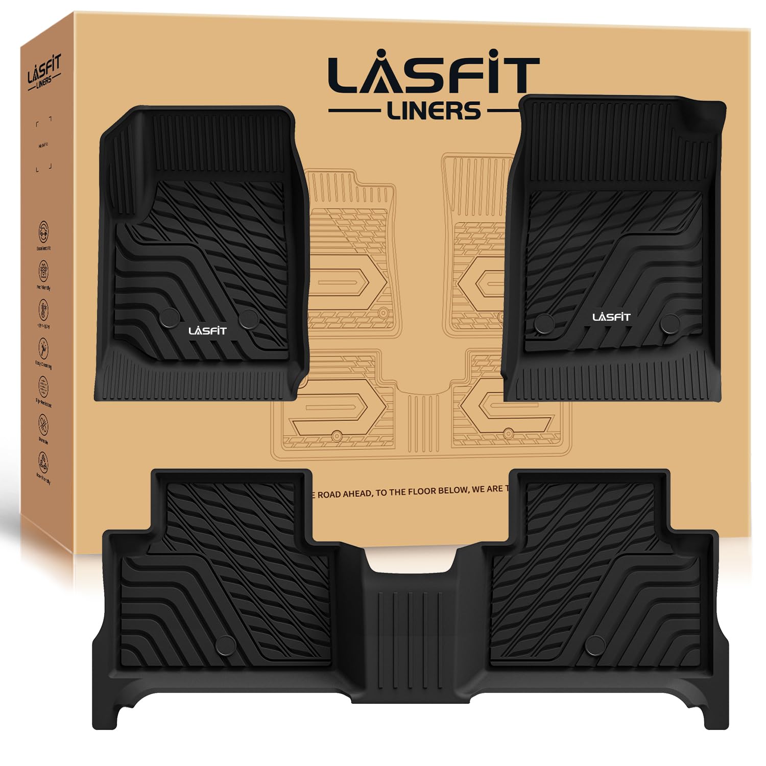 Lasfit Floor Mats For Chevrolet Chevy Colorado/Gmc Canyon 2015-2022 (Fit Crew Cab), All Weather Tpe Custom Fit Automotive Floor