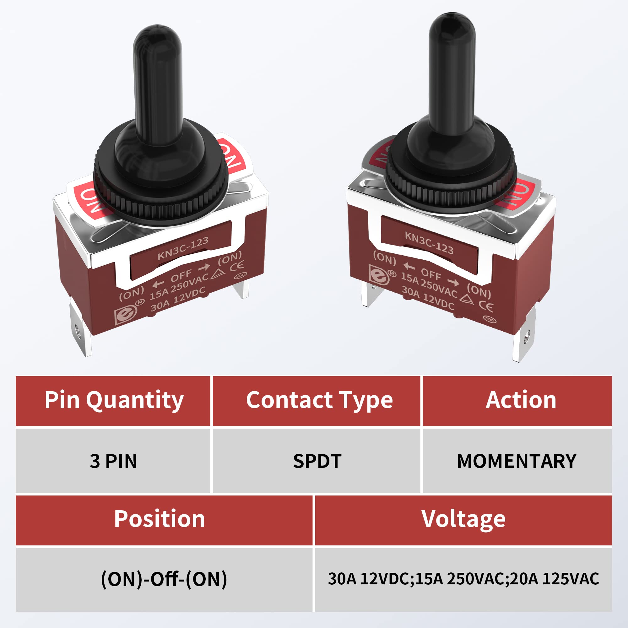 Rvboatpat 12 Volt Momentary Toggle Switch (On)-Off-(On) 3 Way Waterproof Toggle Switch 12V Dc 30A For Marine Boat Auto Winch Rev