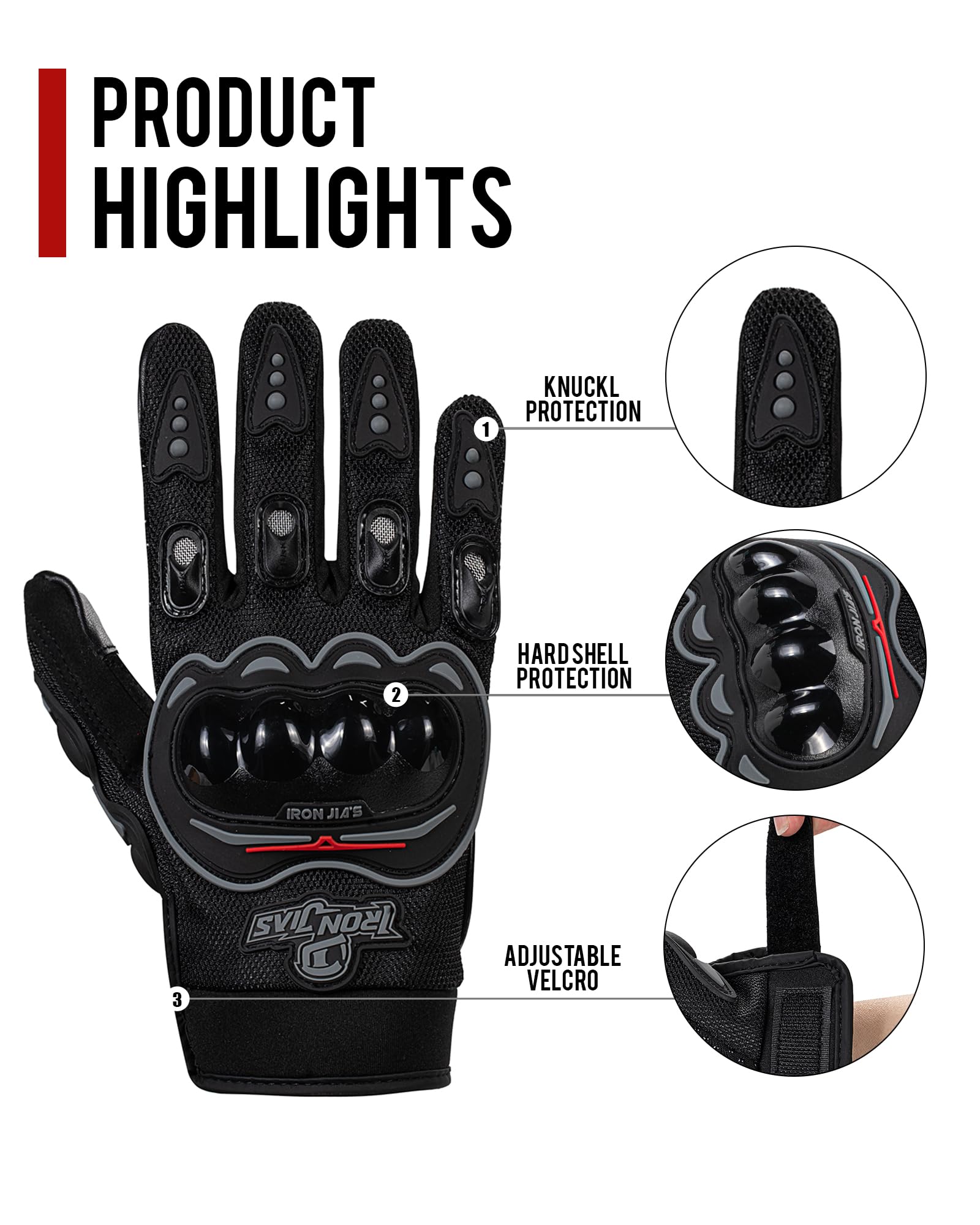 Iron Jia'S Motorcycle Gloves For Men And Women - Motorbike Powersports Racing Gloves With Hard Knuckle Touchscreen For Bmx Atv M