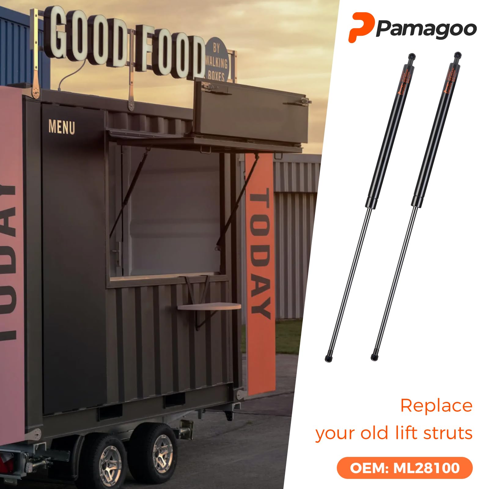 Pamagoo Ml28-100 30 Inch Gas Strut 100 Lbs 445 N Shock, 30'' Prop Lift Support For Tonneau Cover Undercover Replacement Parts Sp