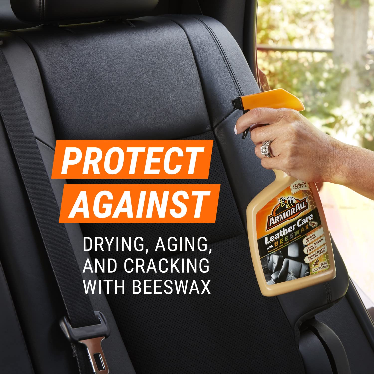 Armor All Car Leather Cleaner Spray, Beeswax Leather Care Spray For Cars, Trucks, Motorcycles, 16 Oz Each