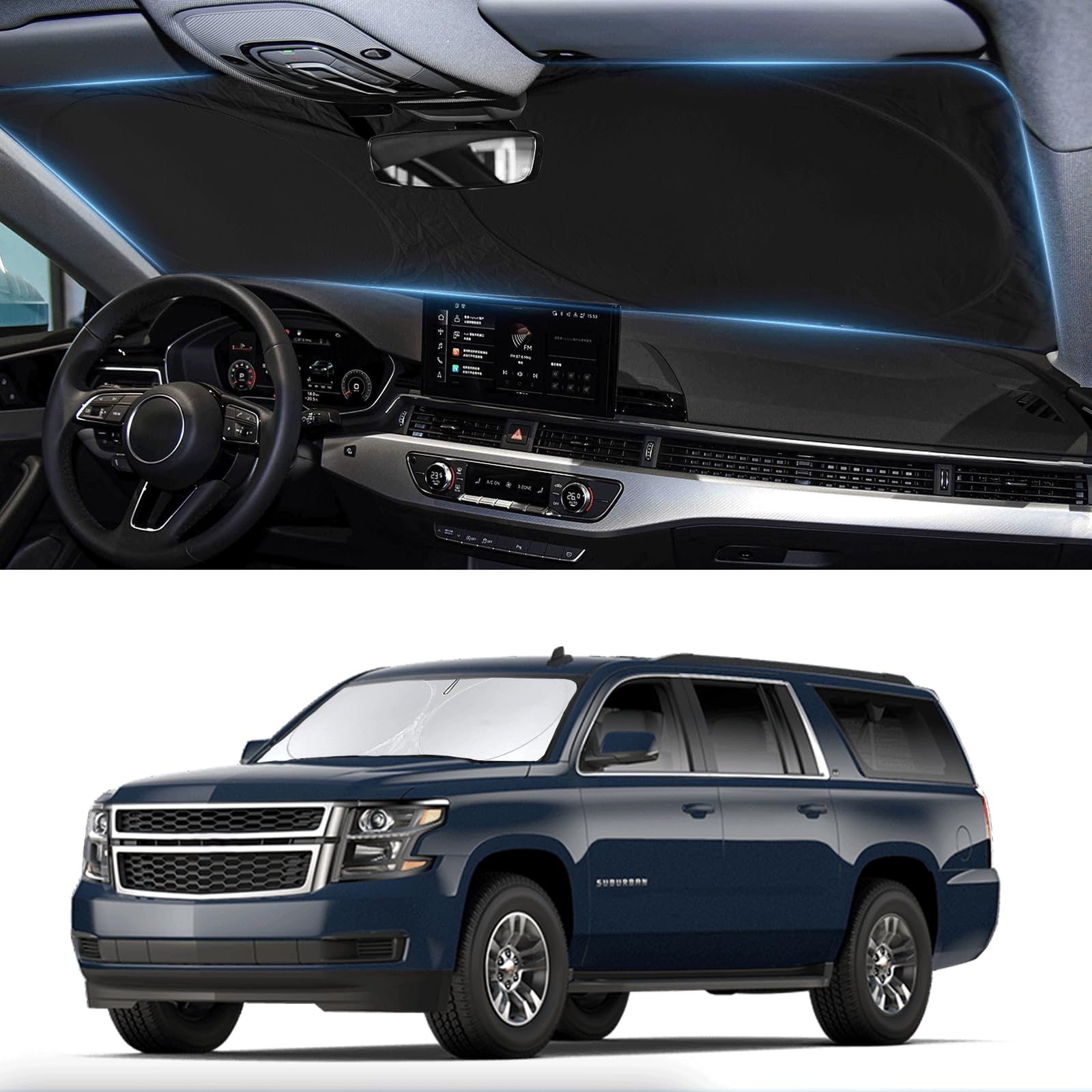 Sunshade For Suburban Windshield Sun Shade Custom Fit 2015-2020 Chevy Chevrolet Suburban Accessories Foldable Front Window Shiel