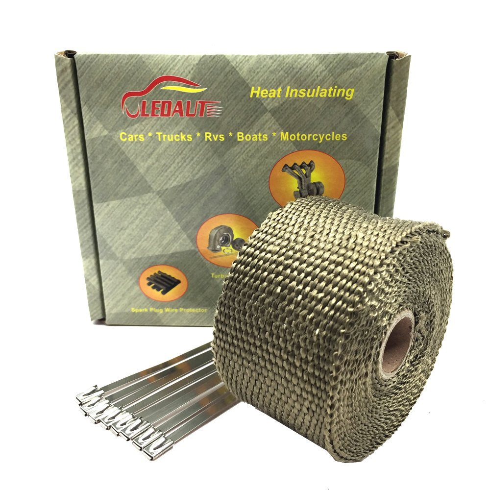 Ledaut Heat Shield Insulation With Ties For Pipe 16' Roll Titanium Motorcycle Exhaust Tape Thermal Protection
